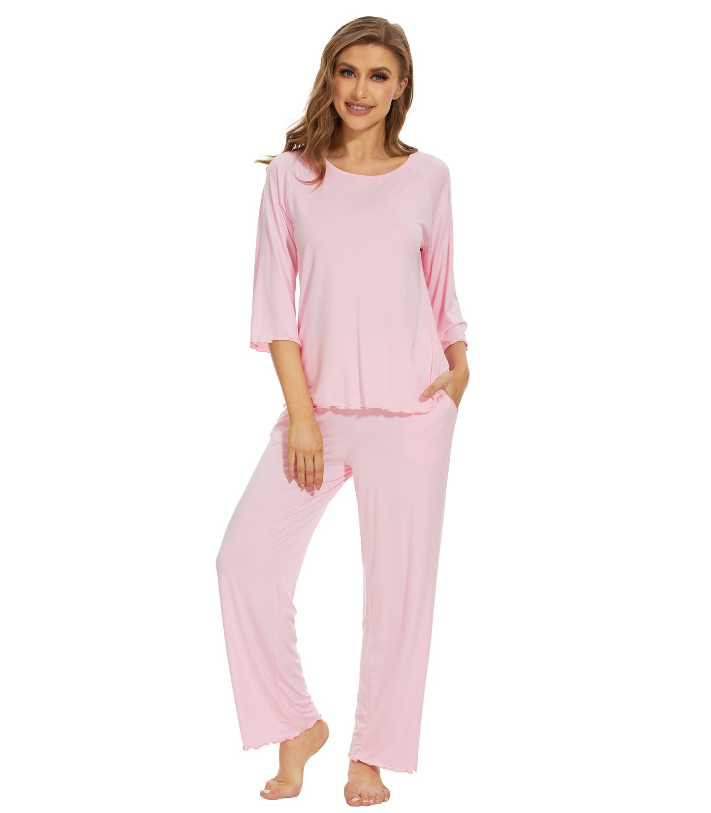 WiWi Bamboo Pajamas for Women Soft 3/4 Sleeve Sleepwear Casual Pj Set