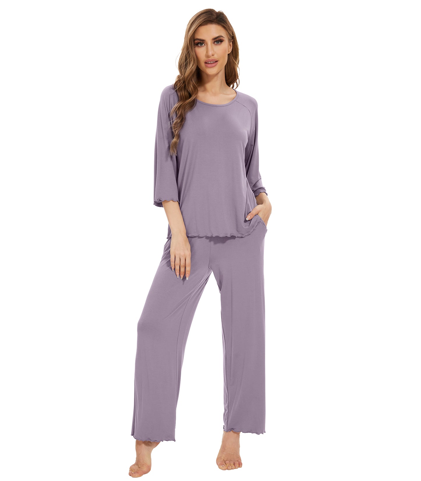 WiWi Bamboo Pajamas for Women Soft 3/4 Sleeve Sleepwear Casual Pj Set