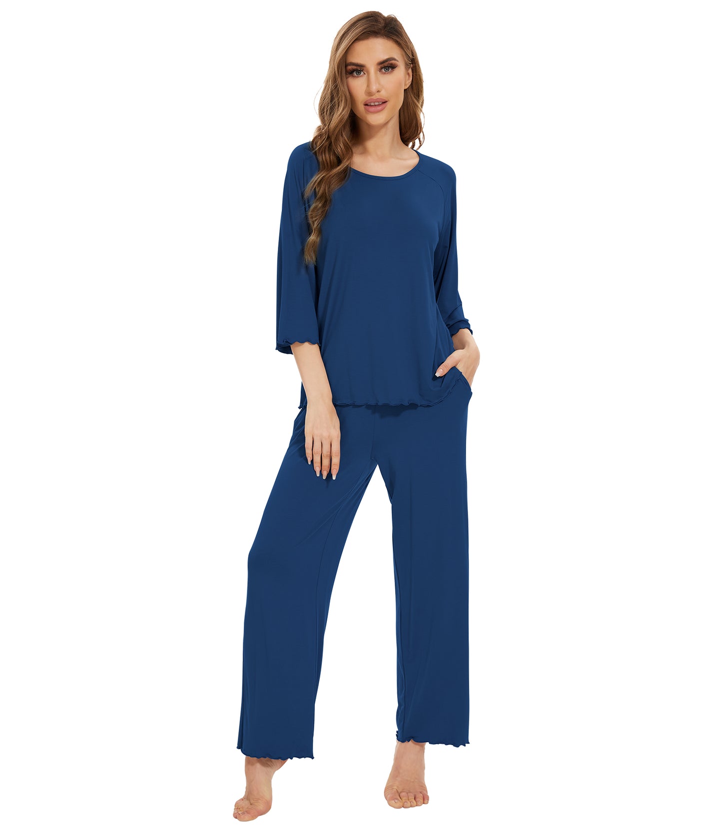 WiWi Bamboo Pajamas for Women Soft 3/4 Sleeve Sleepwear Casual Pj Set