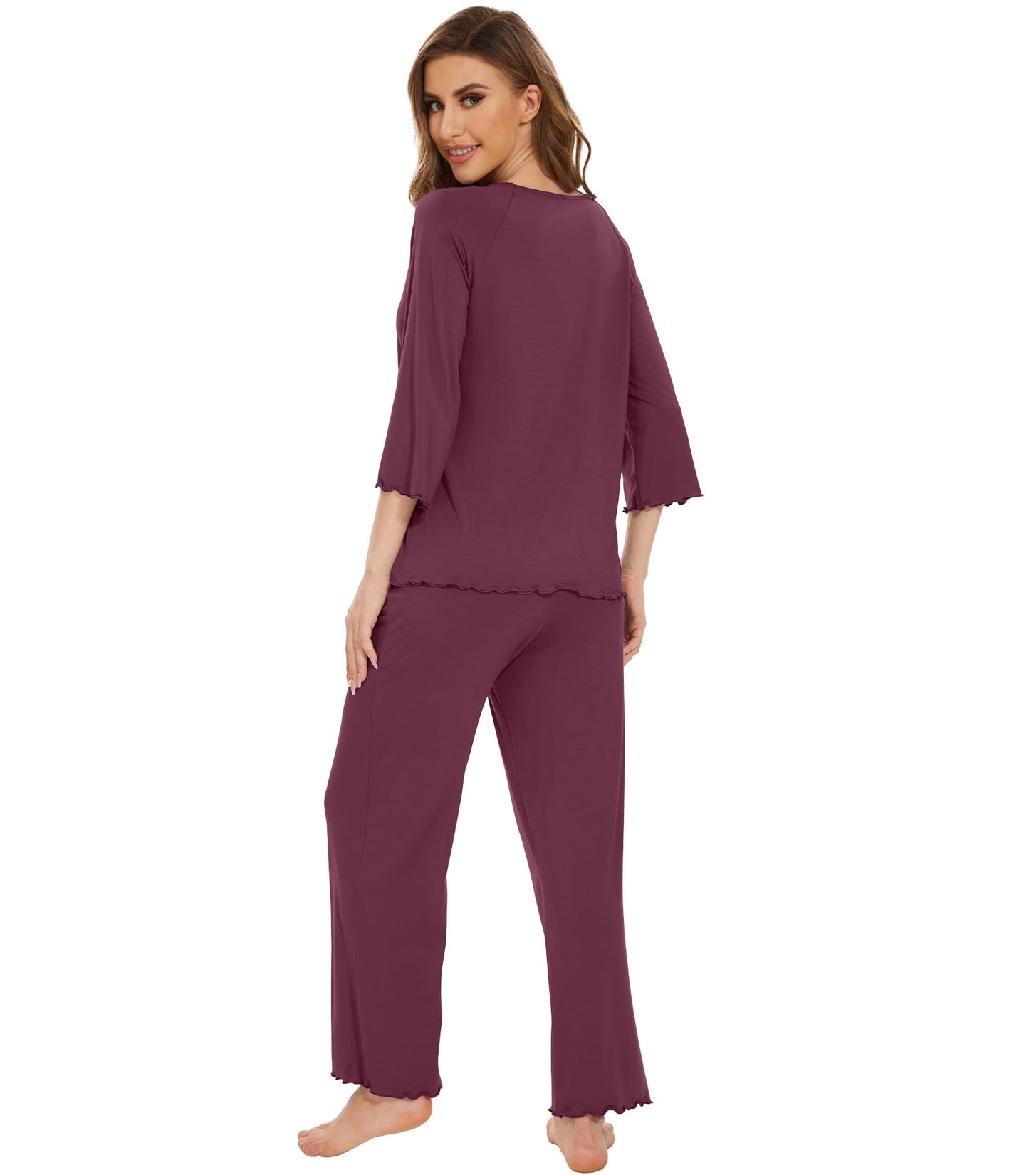 WiWi Bamboo Pajamas for Women Soft 3/4 Sleeve Sleepwear Casual Pj Set