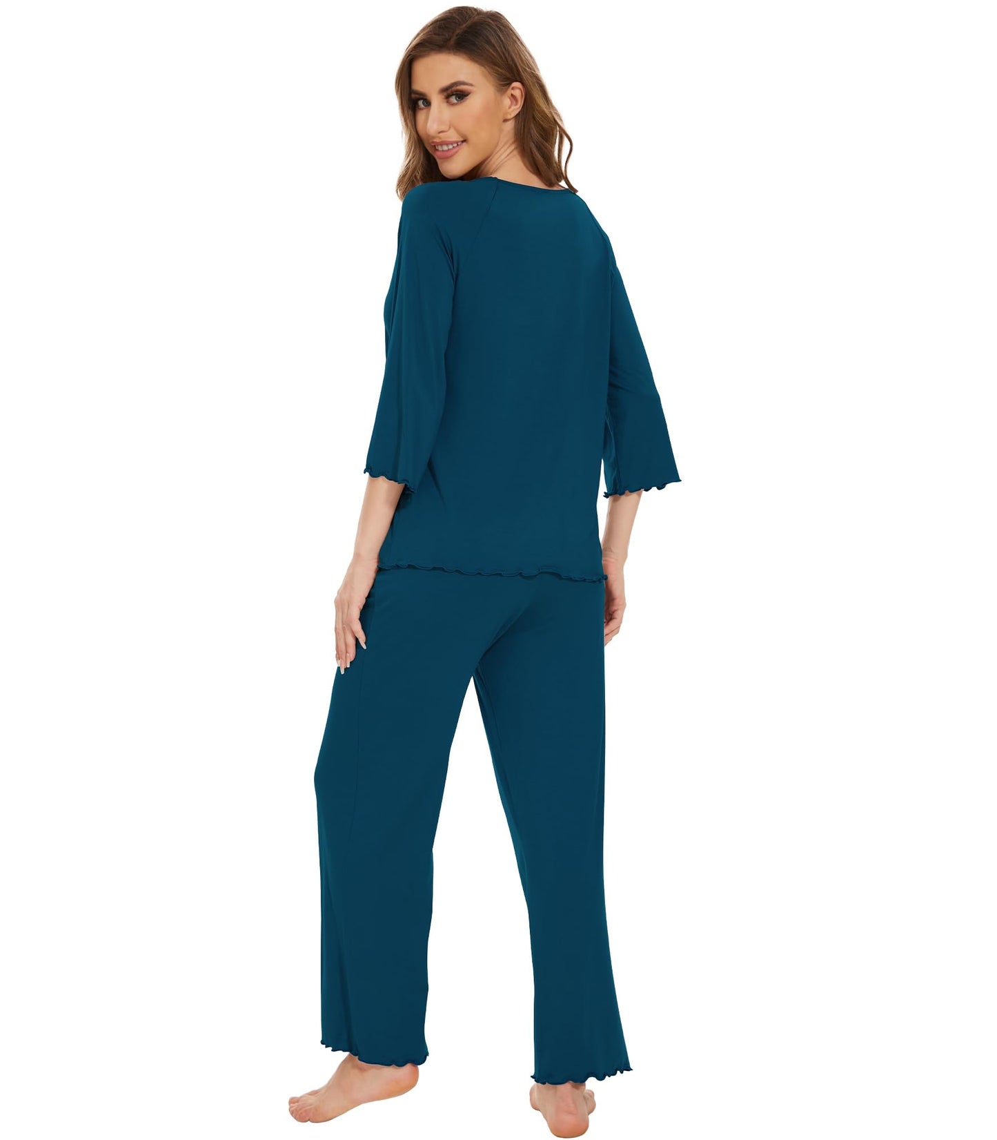 WiWi Bamboo Pajamas for Women Soft 3/4 Sleeve Sleepwear Casual Pj Set