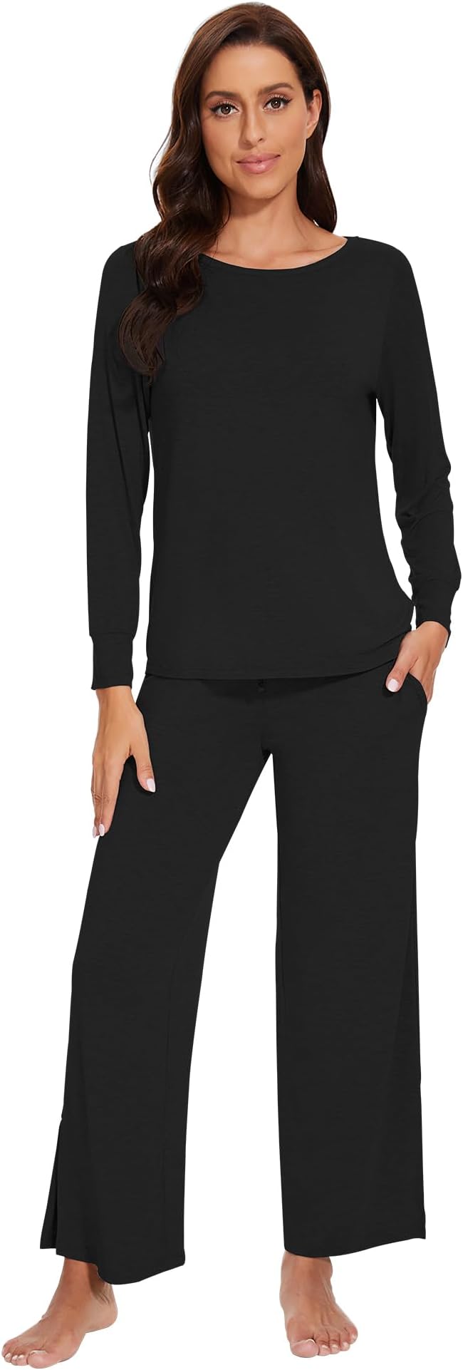 WiWi Women's Pajama Set Comfy Long Sleeve Tee Pants Sleepwear Soft Viscose from Bamboo 2 Piece Nightwear Pjs S-XXL