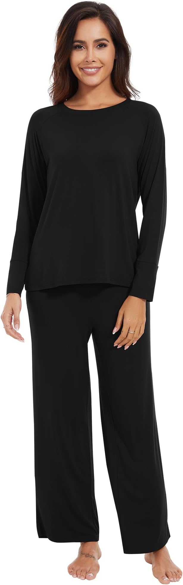 WiWi Women's Pajama Set Comfy Long Sleeve Tee Pants Sleepwear Soft Viscose from Bamboo 2 Piece Nightwear Pjs S-XXL