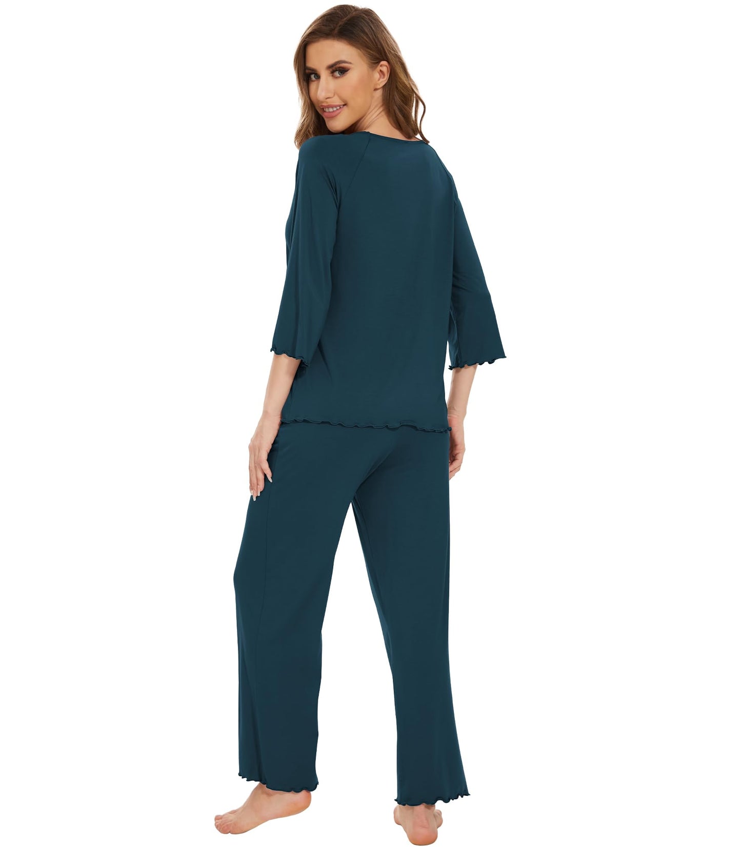 WiWi Bamboo Pajamas for Women Soft 3/4 Sleeve Sleepwear Casual Pj Set