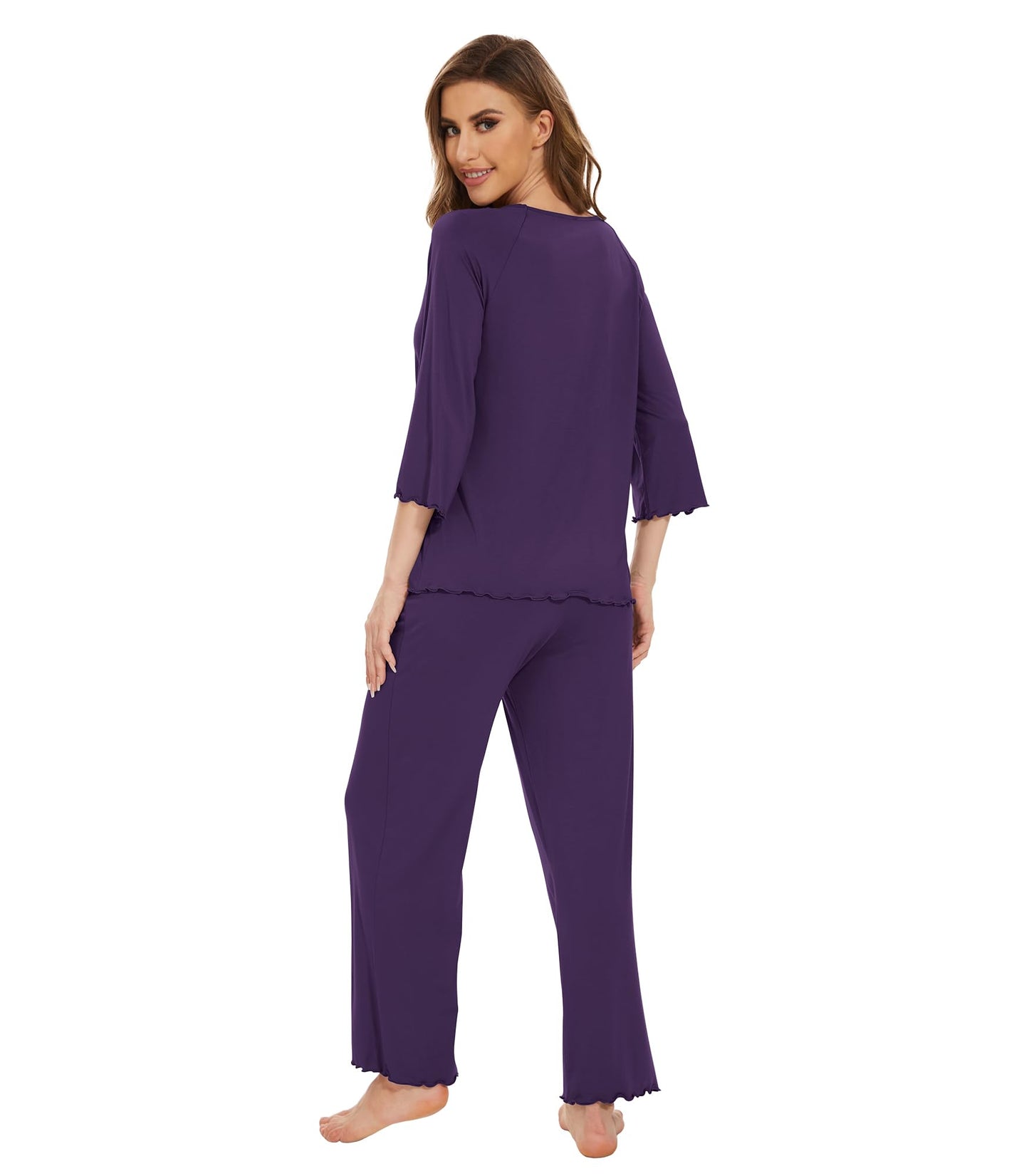 WiWi Bamboo Pajamas for Women Soft 3/4 Sleeve Sleepwear Casual Pj Set