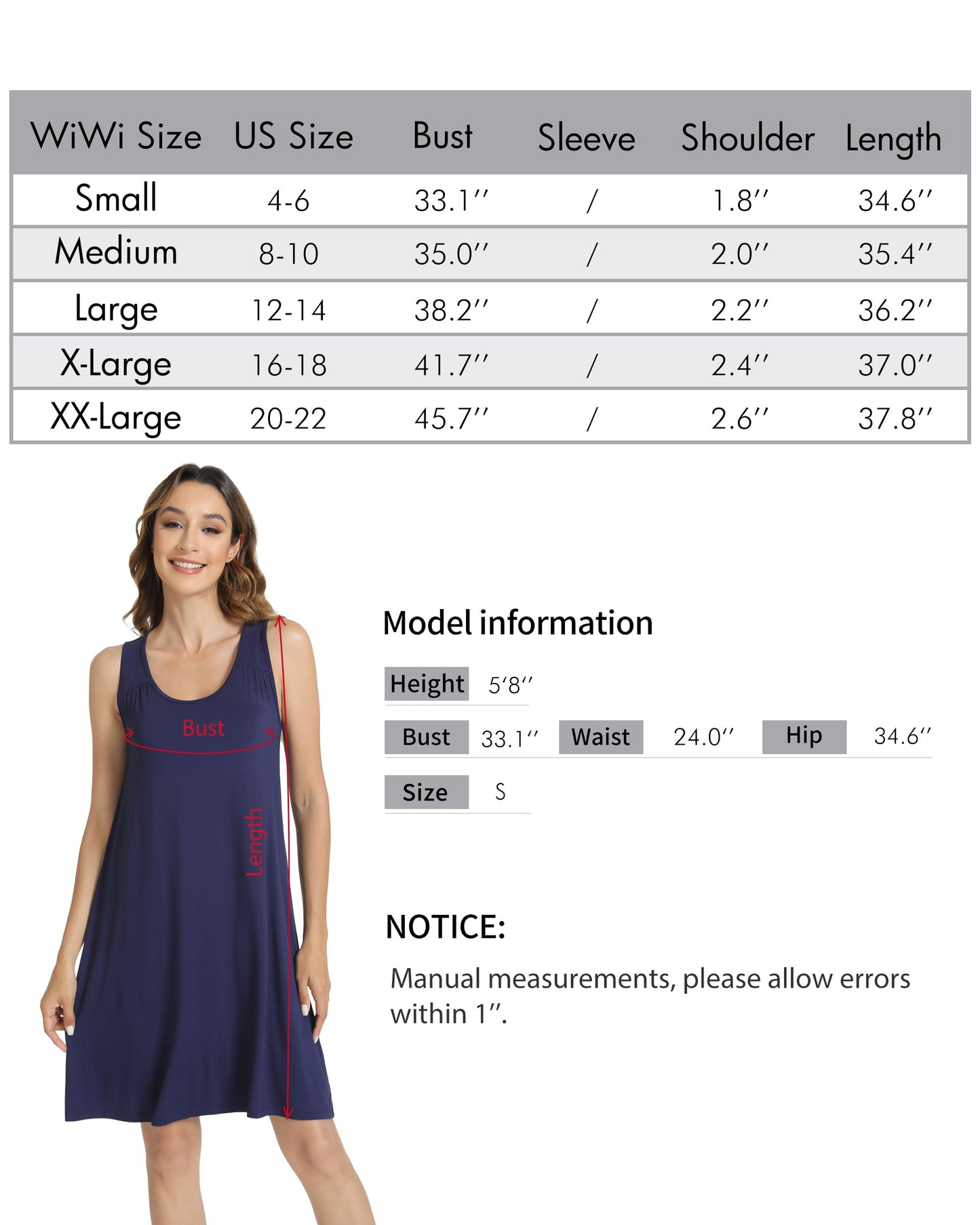 WiWi Bamboo Women's Scoop Neck Tank Nightgown