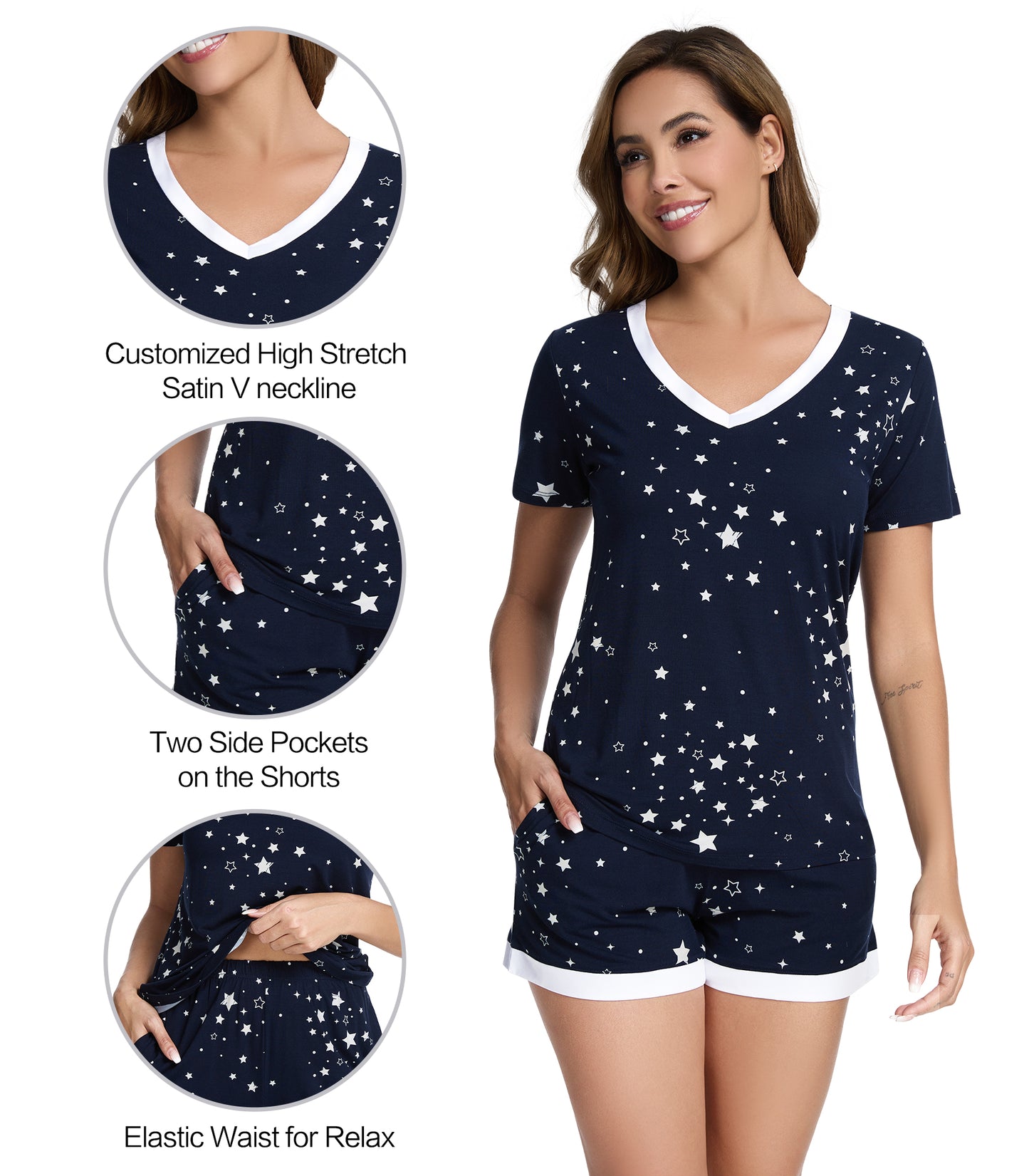 WiWi Bamboo Pajamas Set for Women Short Sets Summer Plus Size