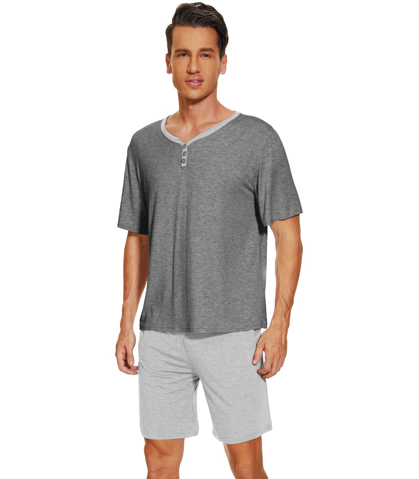 WiWi Men's Bamboo Pajama Sets Short Sleeve Tops and Shorts