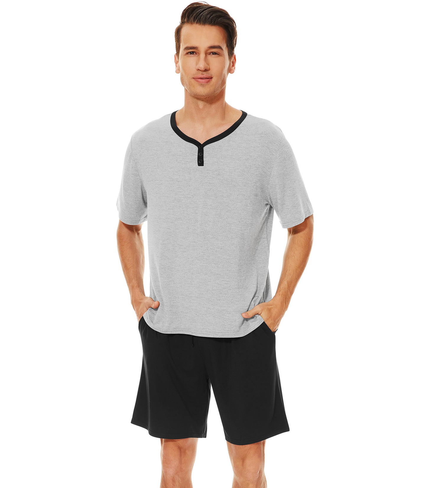 WiWi Men's Bamboo Pajama Sets Short Sleeve Tops and Shorts