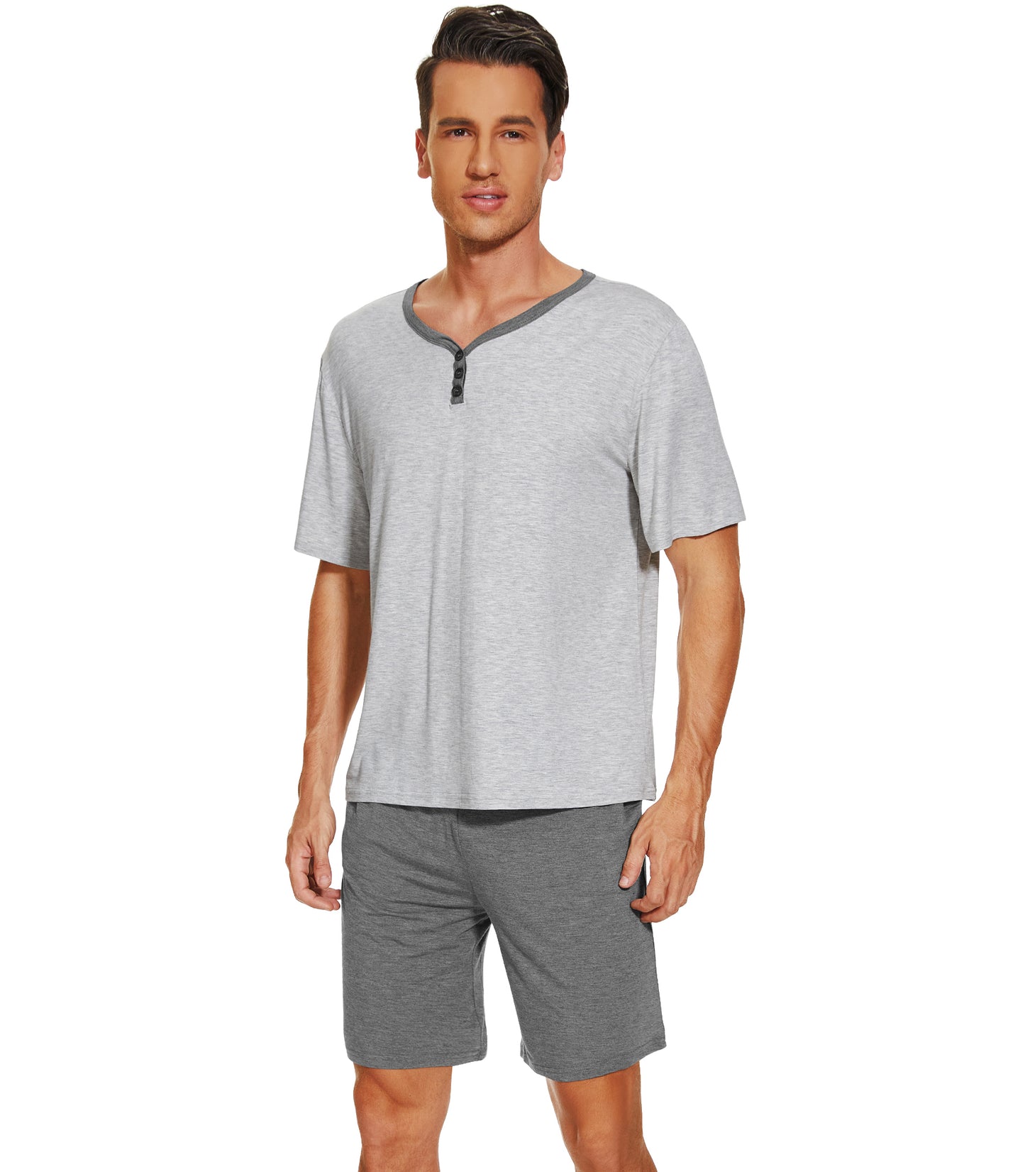 WiWi Men's Bamboo Pajama Sets Short Sleeve Tops and Shorts