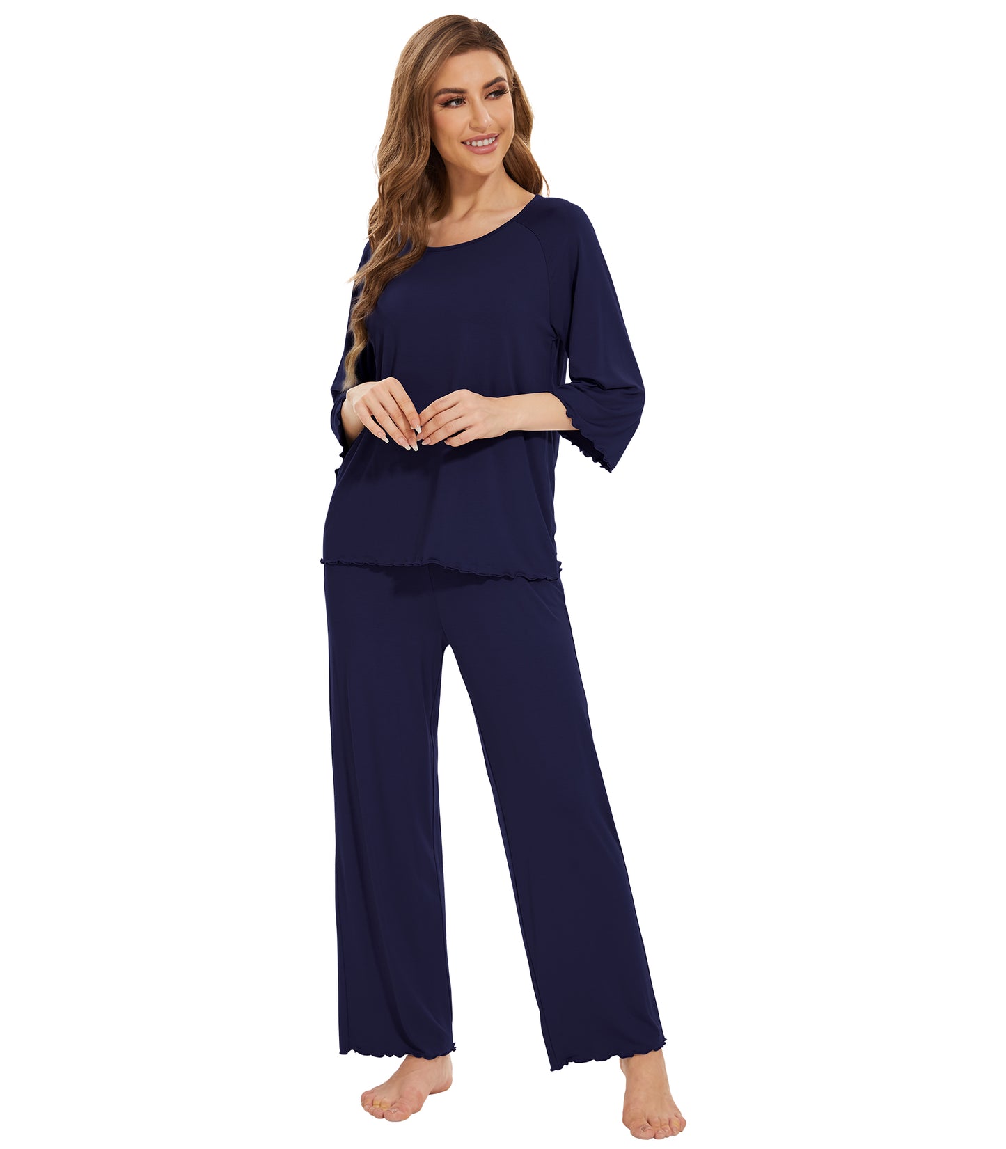 WiWi Bamboo Pajamas for Women Soft 3/4 Sleeve Sleepwear Casual Pj Set