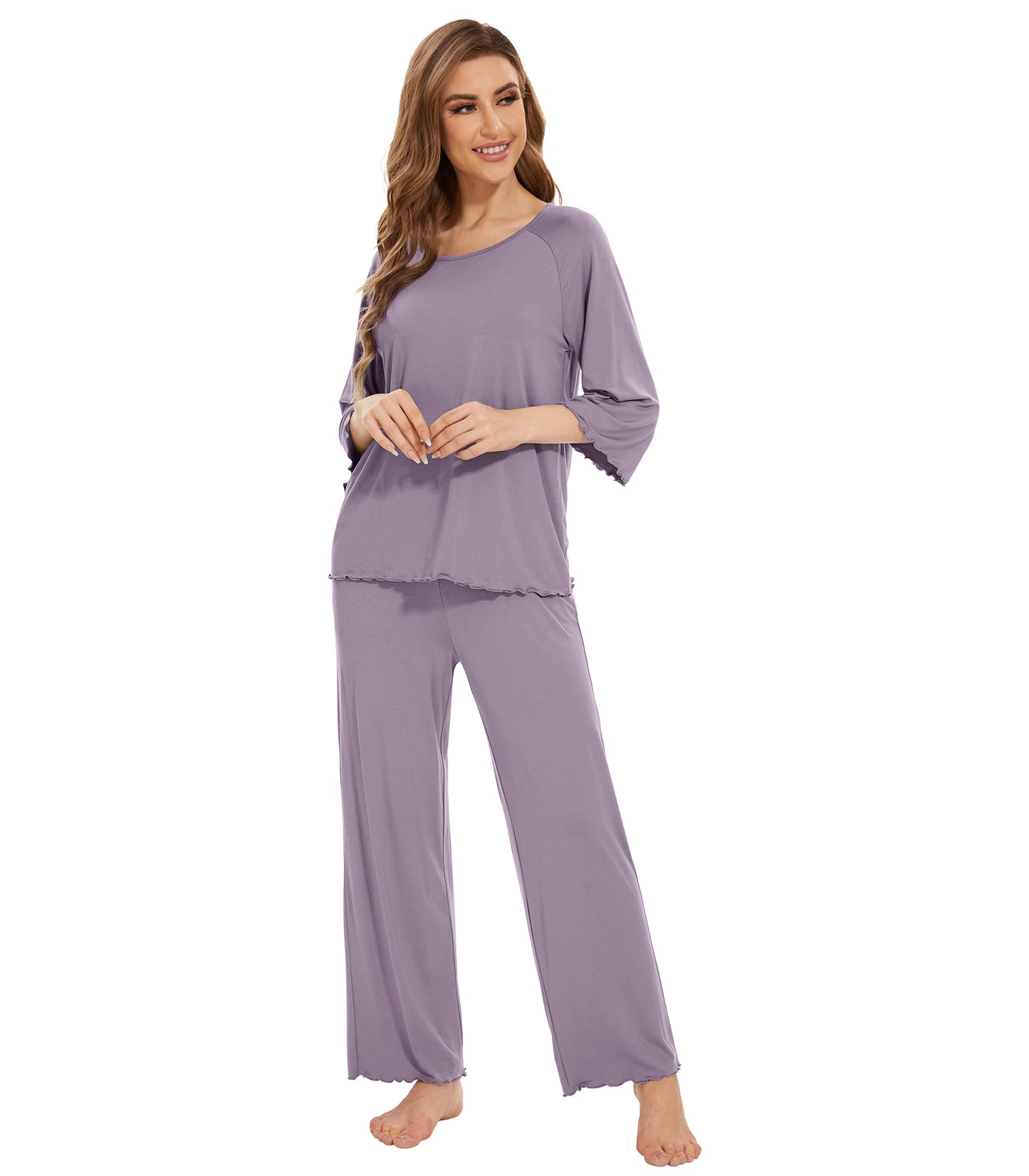 WiWi Bamboo Pajamas for Women Soft 3/4 Sleeve Sleepwear Casual Pj Set