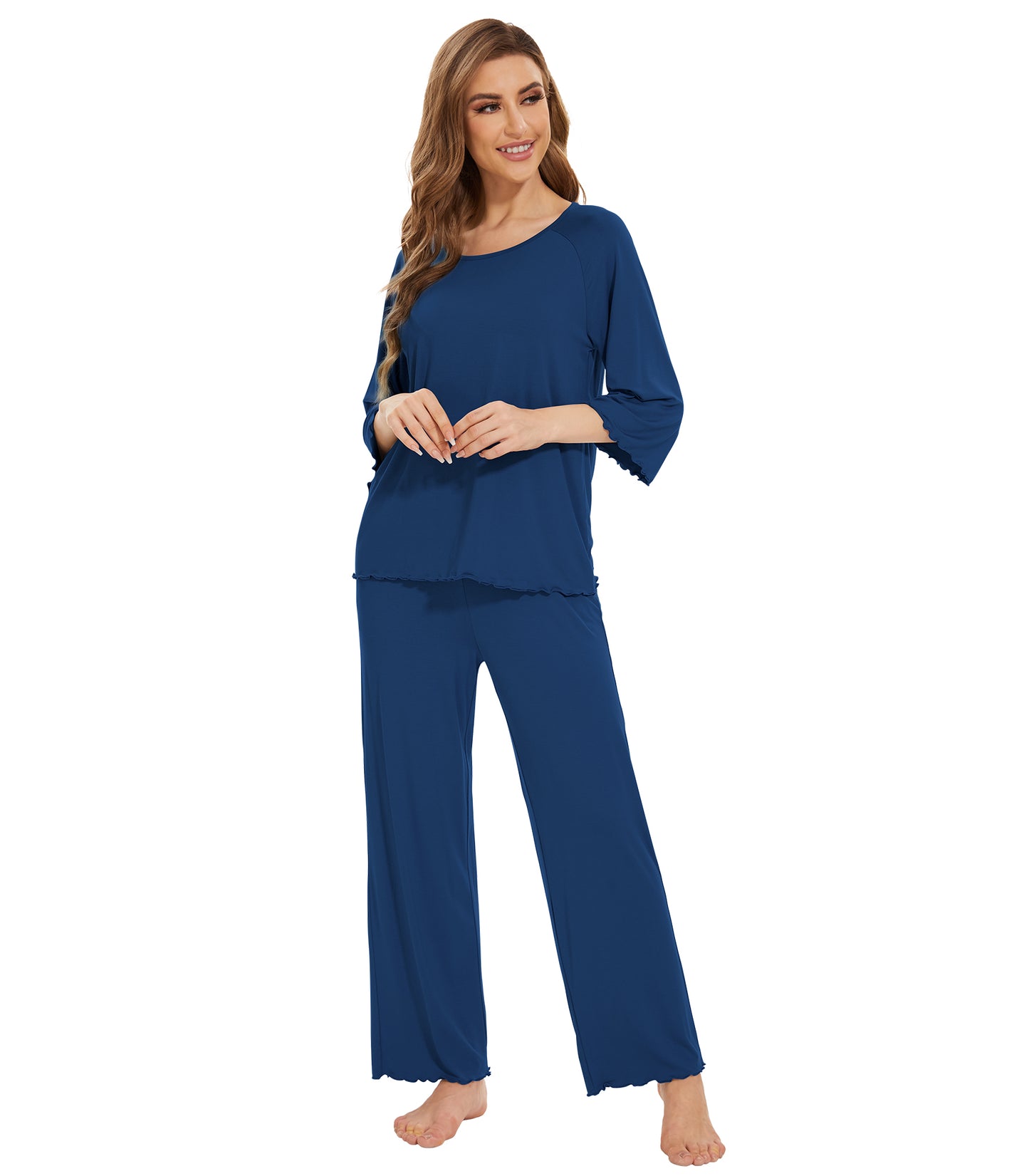 WiWi Bamboo Pajamas for Women Soft 3/4 Sleeve Sleepwear Casual Pj Set