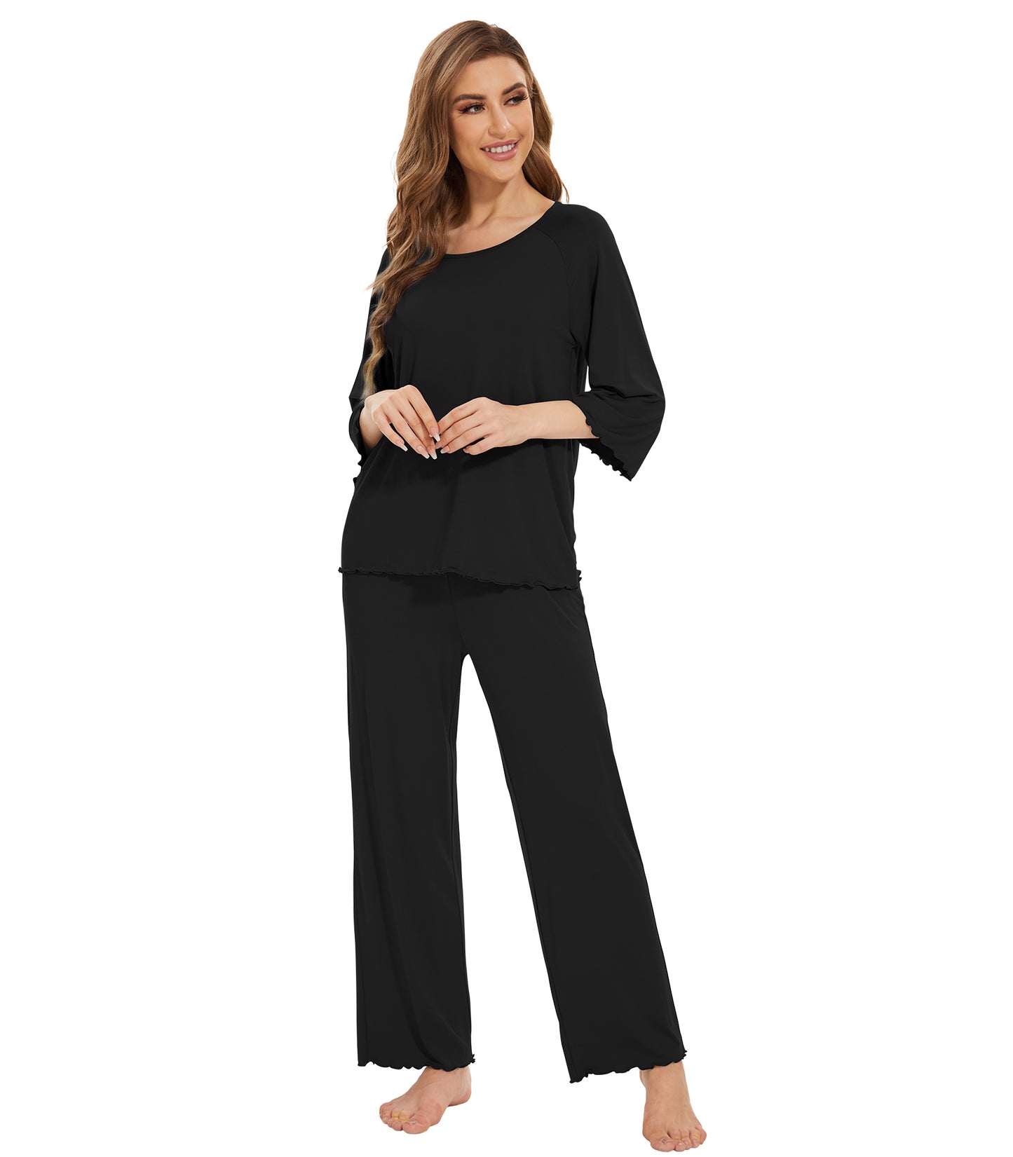WiWi Bamboo Pajamas for Women Soft 3/4 Sleeve Sleepwear Casual Pj Set