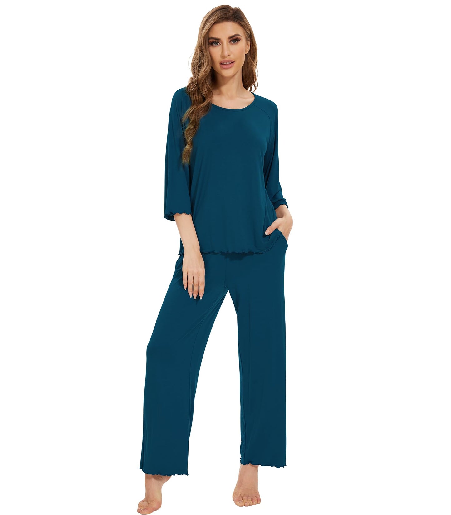 WiWi Bamboo Pajamas for Women Soft 3/4 Sleeve Sleepwear Casual Pj Set