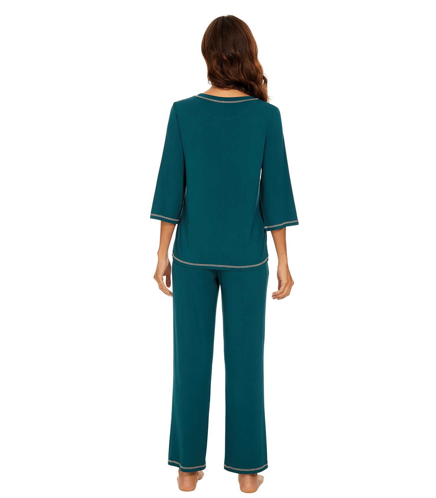 WiWi Women's Bamboo Pajama Sets Soft Loose Comfy Top with Pants