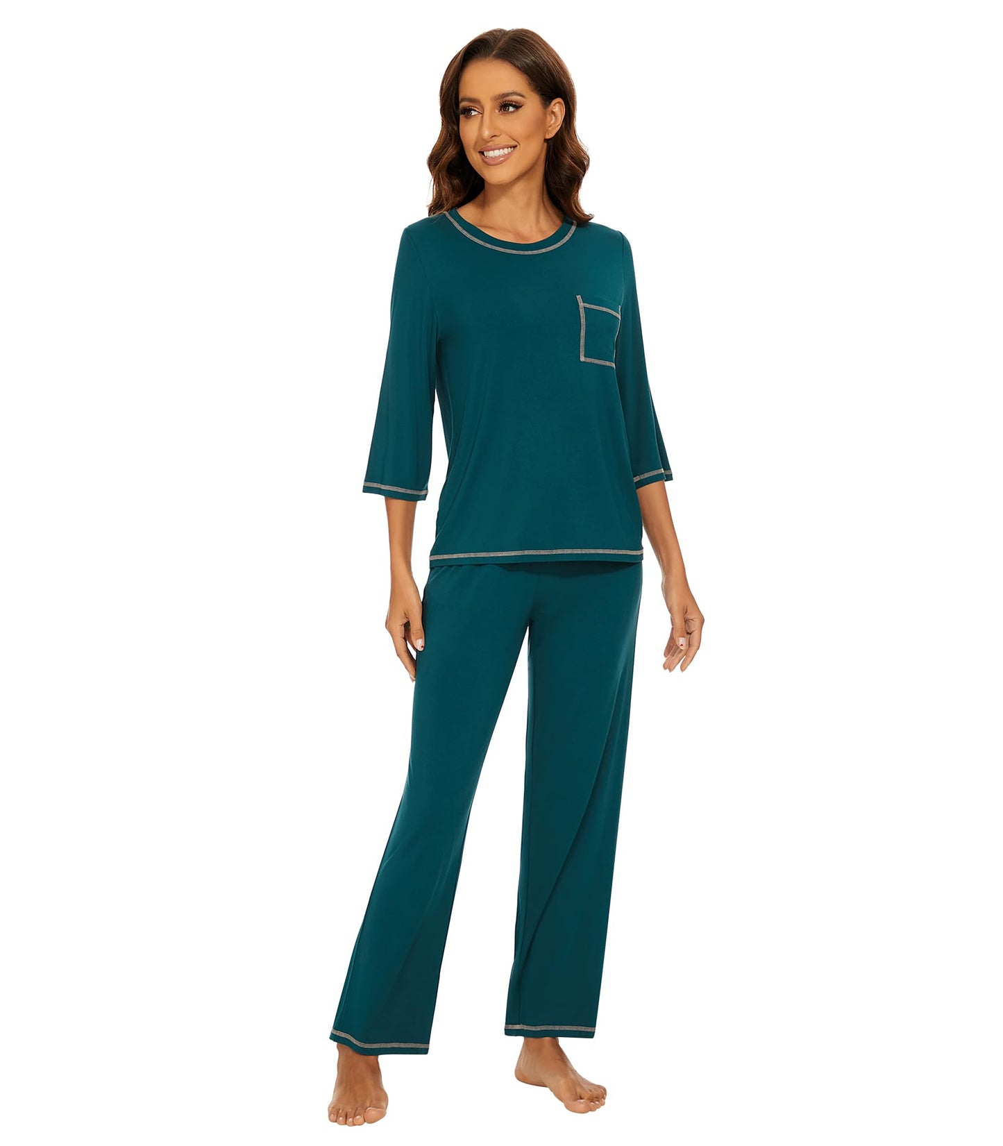 WiWi Women's Bamboo Pajama Sets Soft Loose Comfy Top with Pants