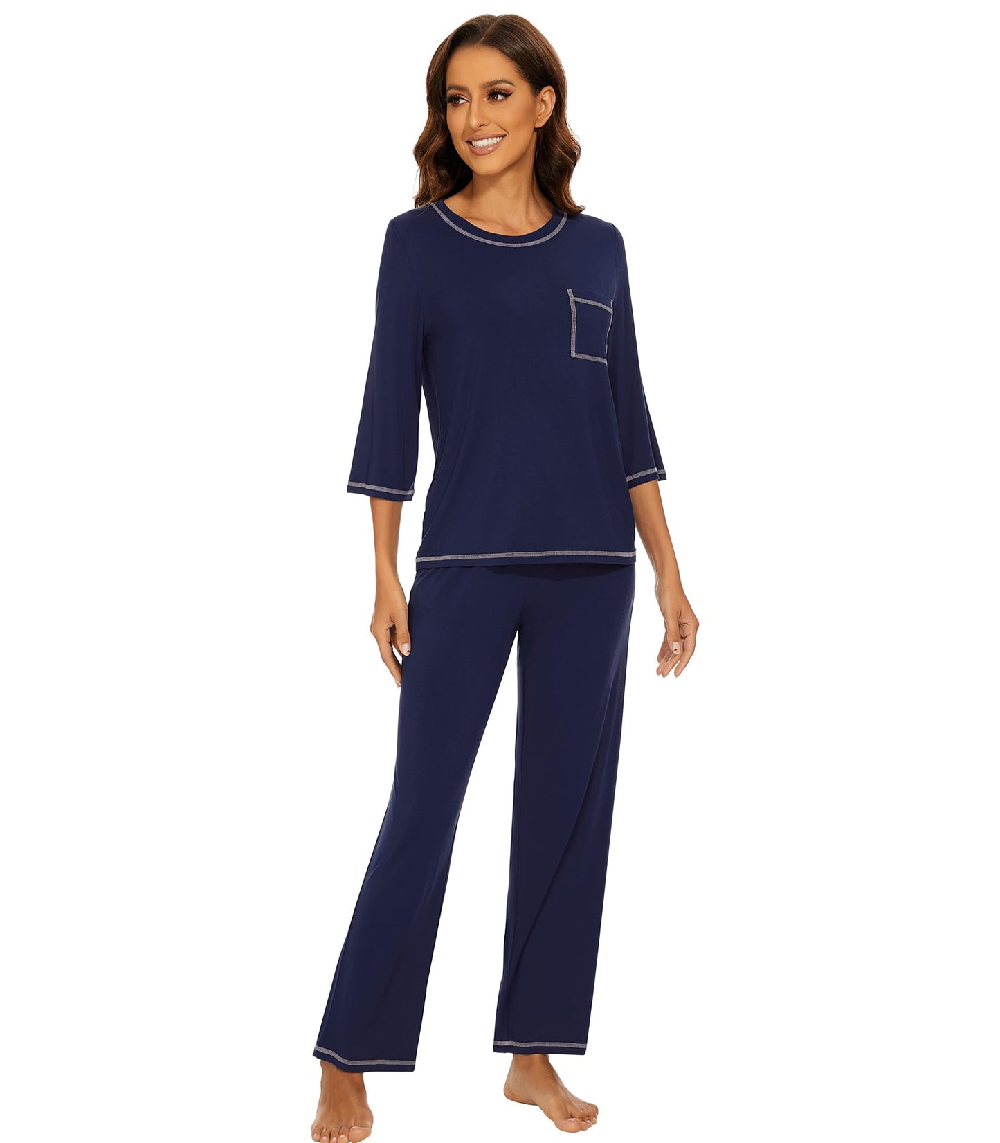 WiWi Women's Bamboo Pajama Sets Soft Loose Comfy Top with Pants