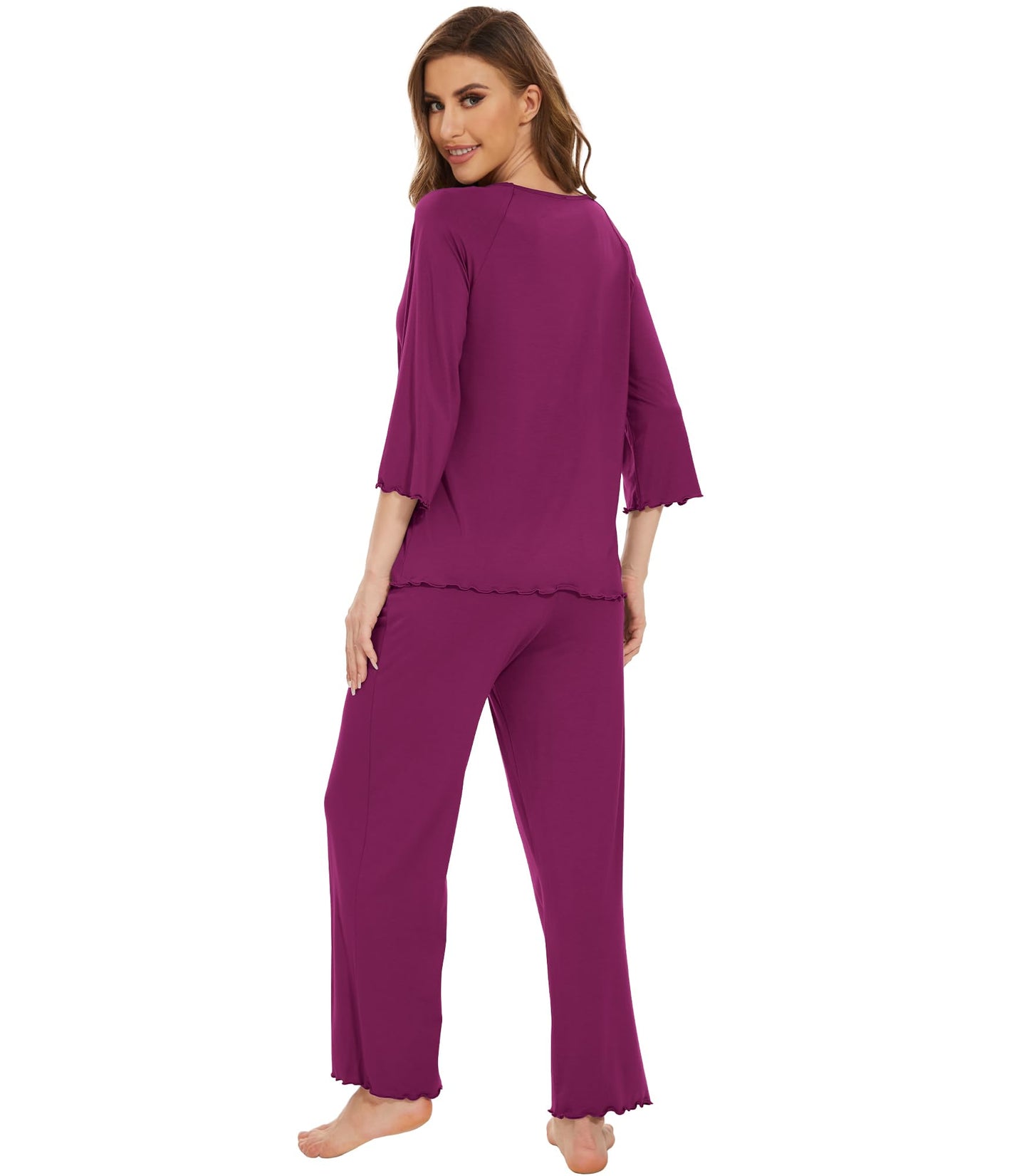 WiWi Bamboo Pajamas for Women Soft 3/4 Sleeve Sleepwear Casual Pj Set
