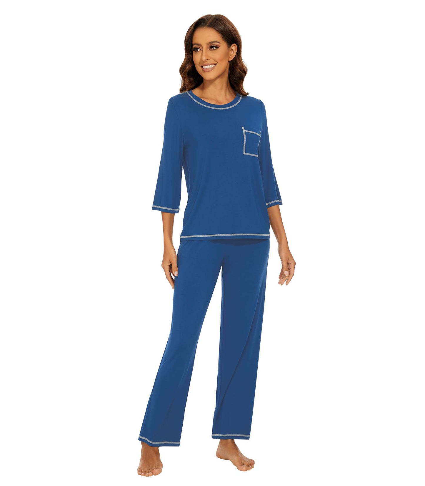 WiWi Women's Bamboo Pajama Sets Soft Loose Comfy Top with Pants