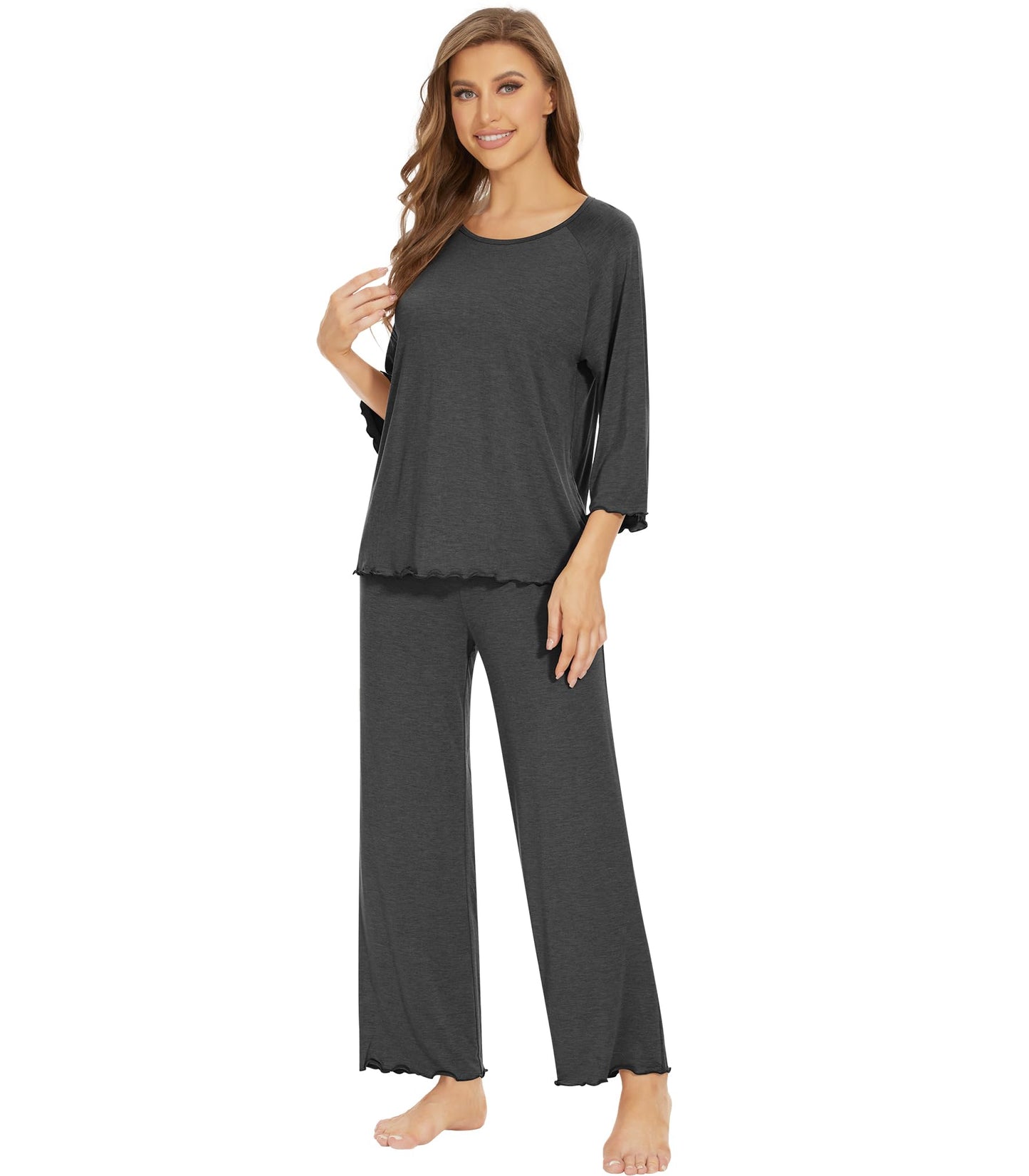 WiWi Bamboo Pajamas for Women Soft 3/4 Sleeve Sleepwear Casual Pj Set