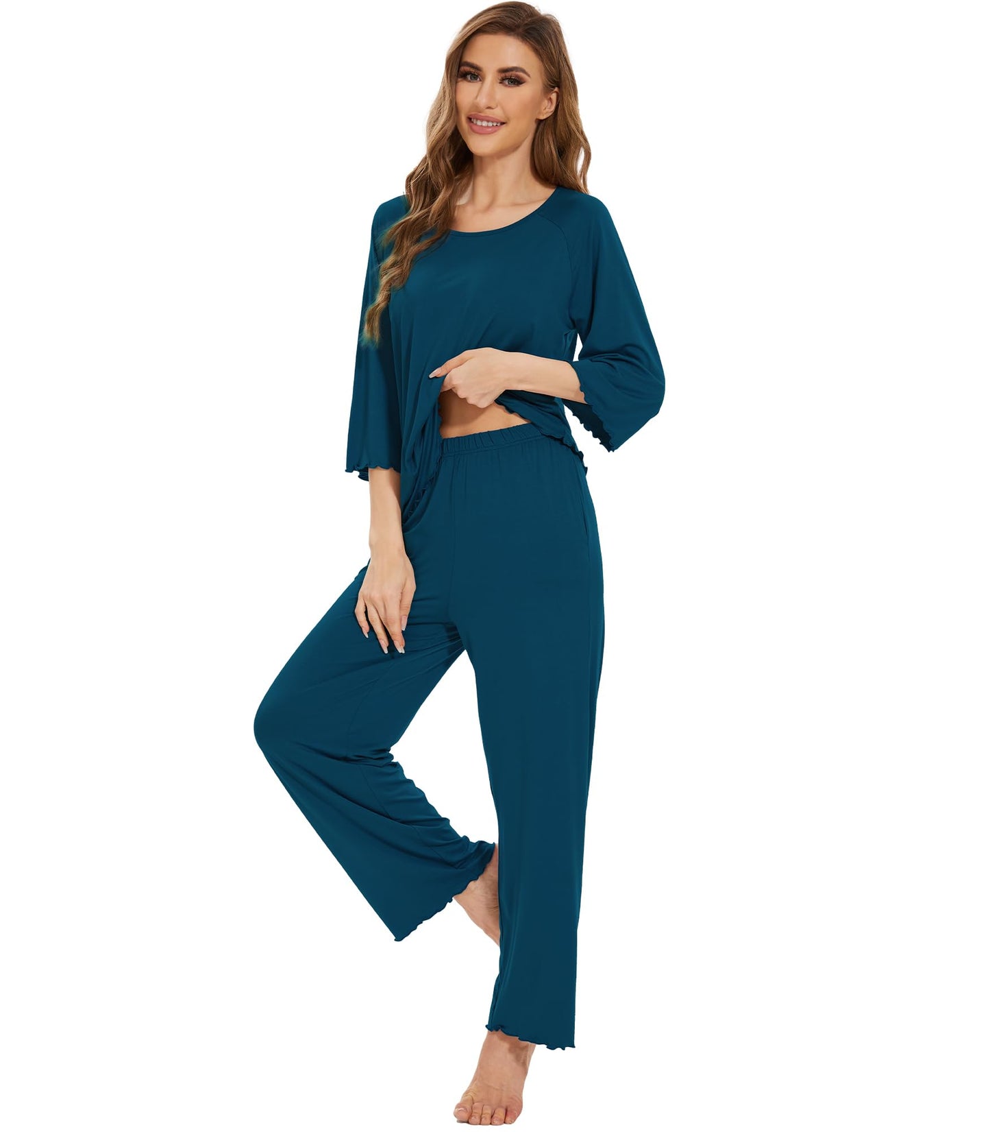 WiWi Bamboo Pajamas for Women Soft 3/4 Sleeve Sleepwear Casual Pj Set