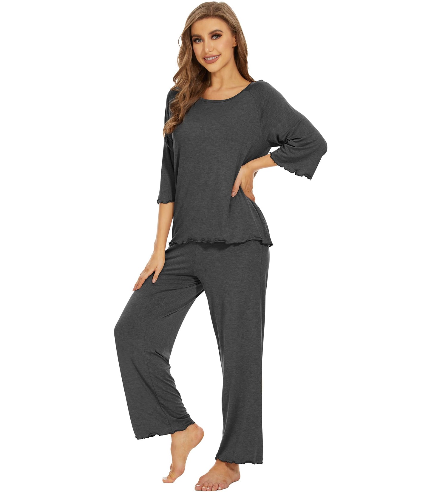WiWi Bamboo Pajamas for Women Soft 3/4 Sleeve Sleepwear Casual Pj Set