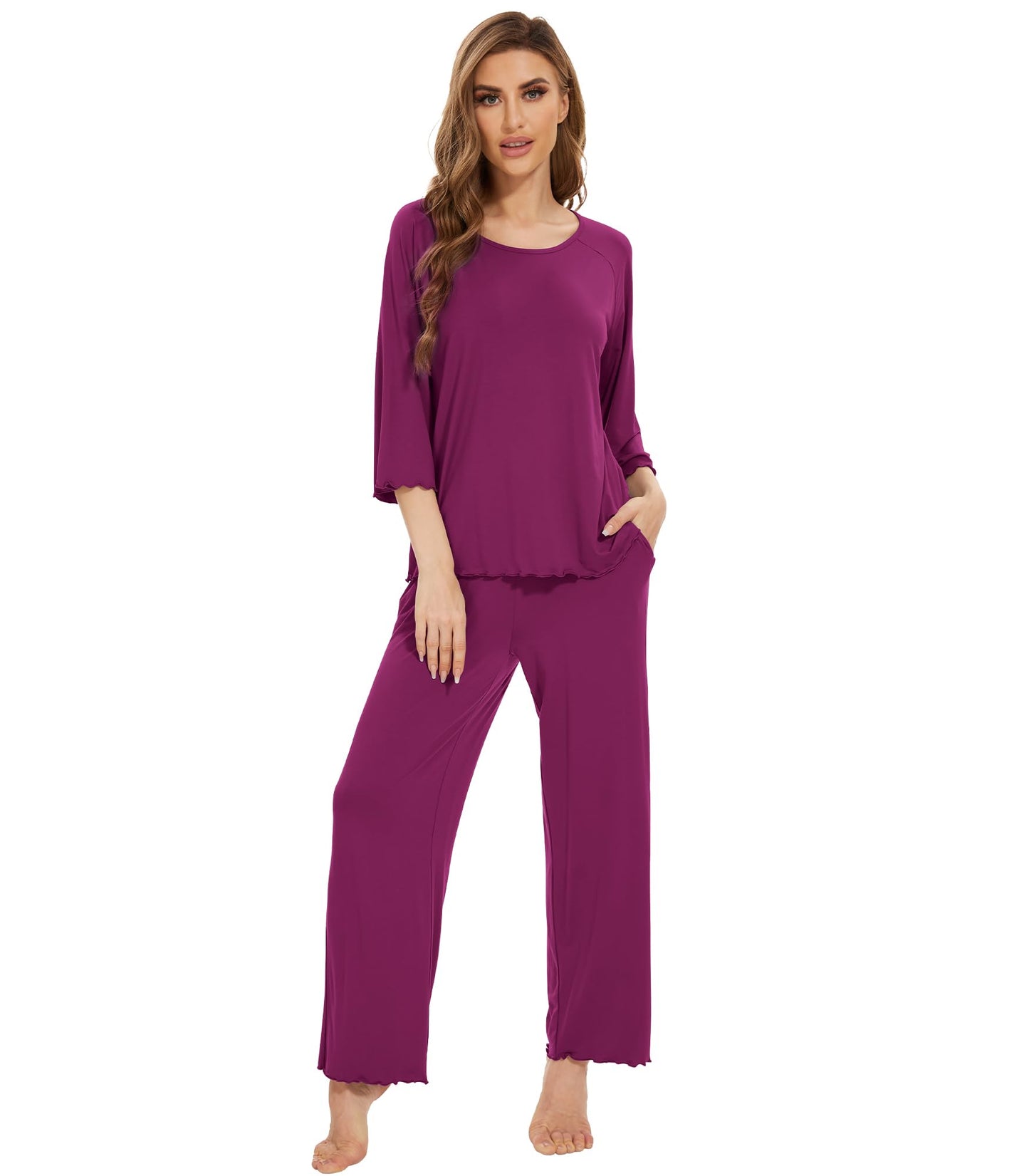 WiWi Bamboo Pajamas for Women Soft 3/4 Sleeve Sleepwear Casual Pj Set