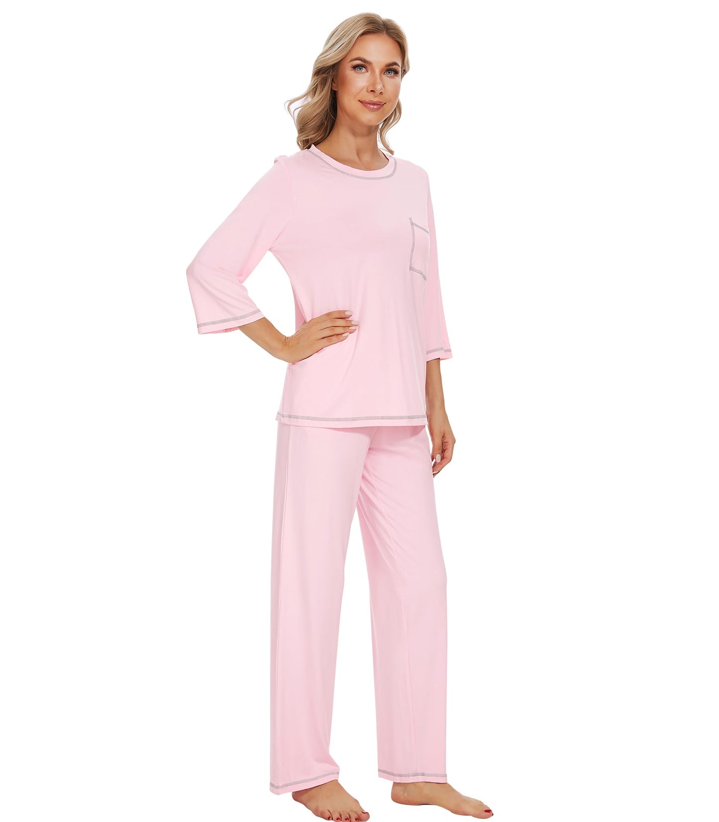 WiWi Women's Bamboo Pajama Sets Soft Loose Comfy Top with Pants