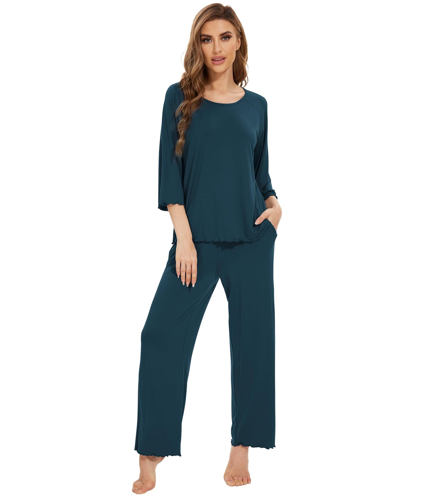 WiWi Bamboo Pajamas for Women Soft 3/4 Sleeve Sleepwear Casual Pj Set