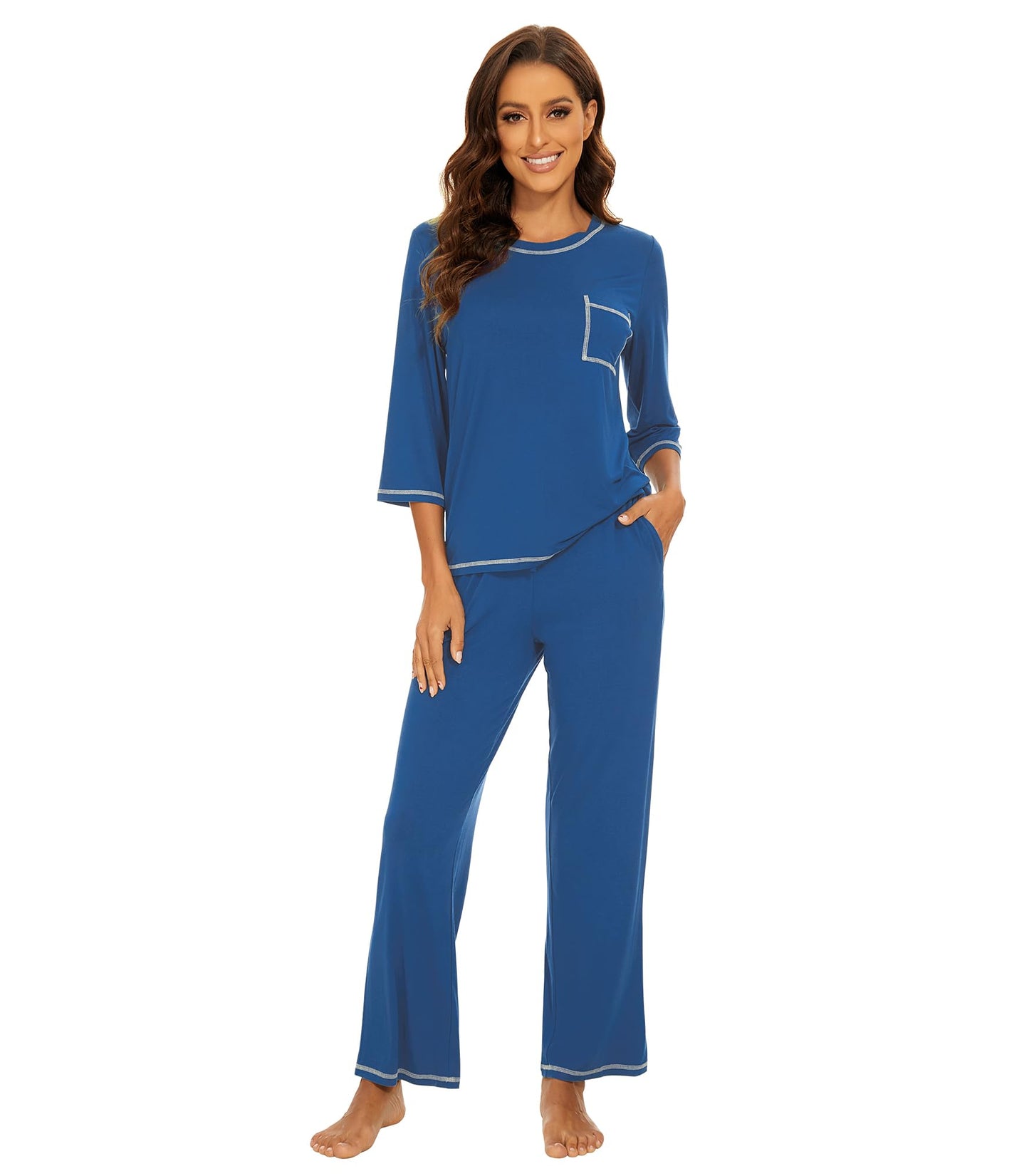 WiWi Women's Bamboo Pajama Sets Soft Loose Comfy Top with Pants