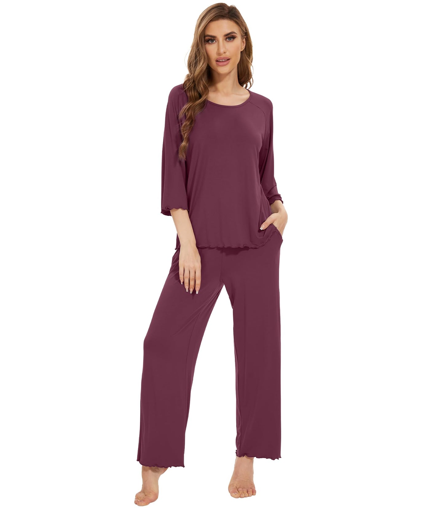 WiWi Bamboo Pajamas for Women Soft 3/4 Sleeve Sleepwear Casual Pj Set