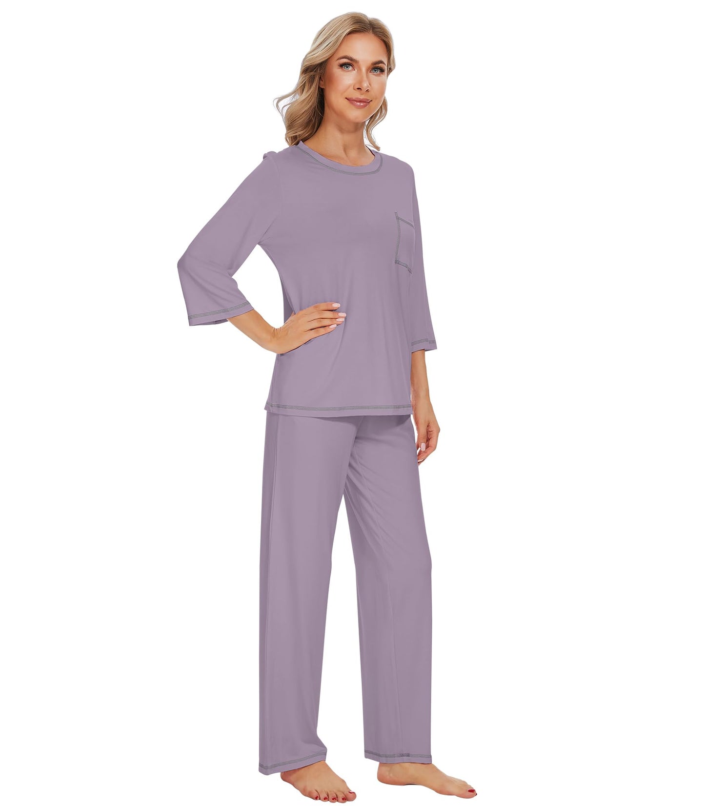 WiWi Women's Bamboo Pajama Sets Soft Loose Comfy Top with Pants