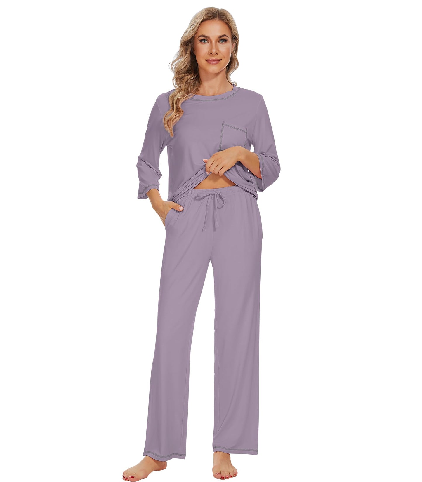 WiWi Women's Bamboo Pajama Sets Soft Loose Comfy Top with Pants