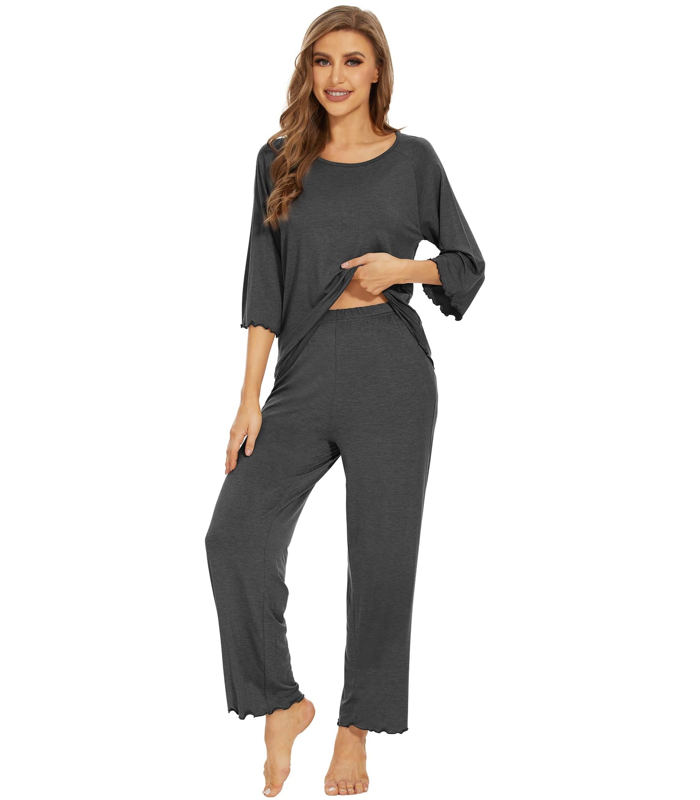 WiWi Bamboo Pajamas for Women Soft 3/4 Sleeve Sleepwear Casual Pj Set