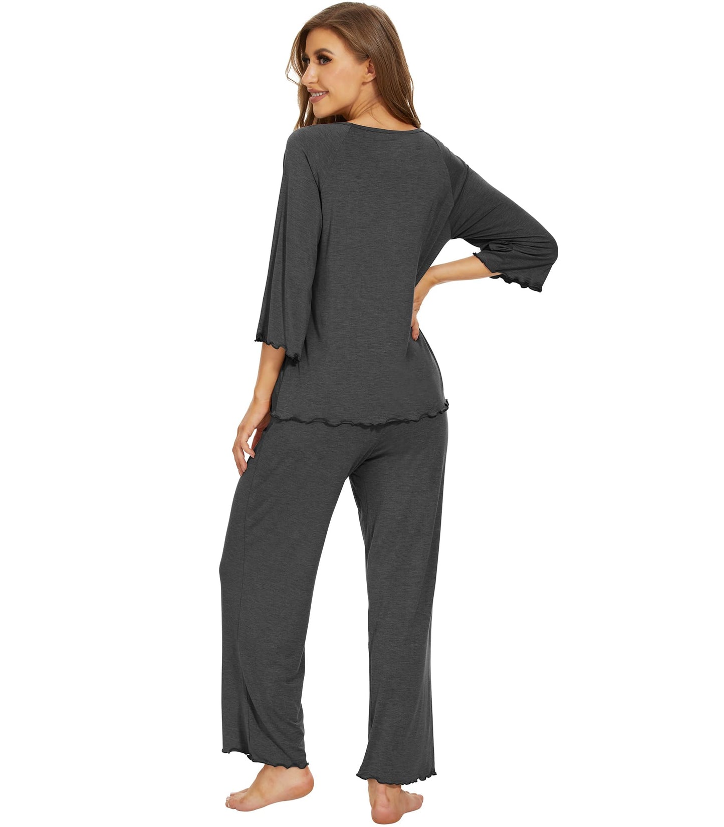 WiWi Bamboo Pajamas for Women Soft 3/4 Sleeve Sleepwear Casual Pj Set