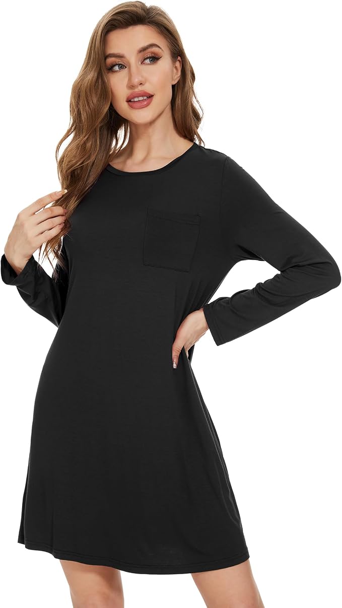 WiWi Bamboo Viscose Nightgowns for Women Long Sleeve Sleep Dress S-XXL