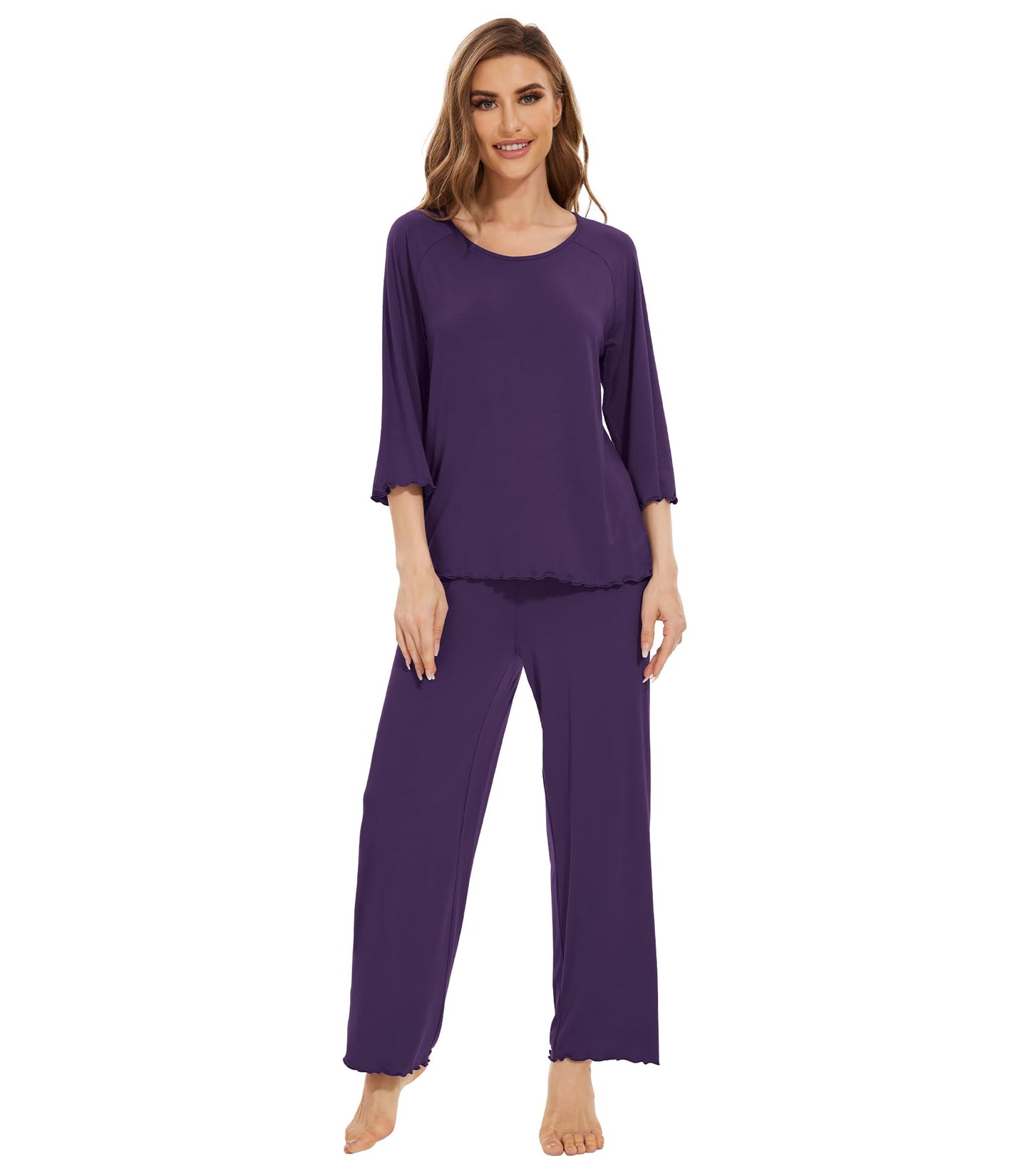 WiWi Bamboo Pajamas for Women Soft 3/4 Sleeve Sleepwear Casual Pj Set