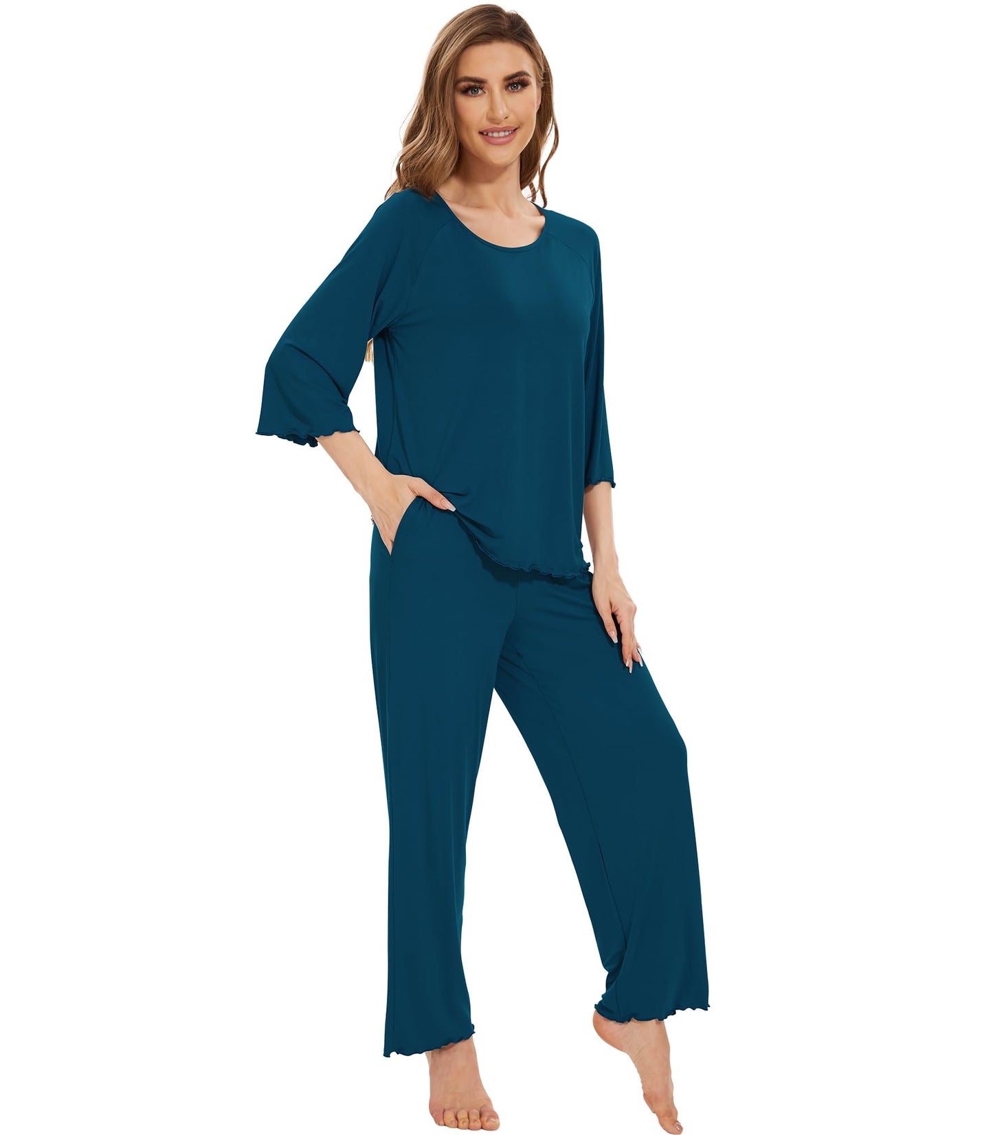 WiWi Bamboo Pajamas for Women Soft 3/4 Sleeve Sleepwear Casual Pj Set