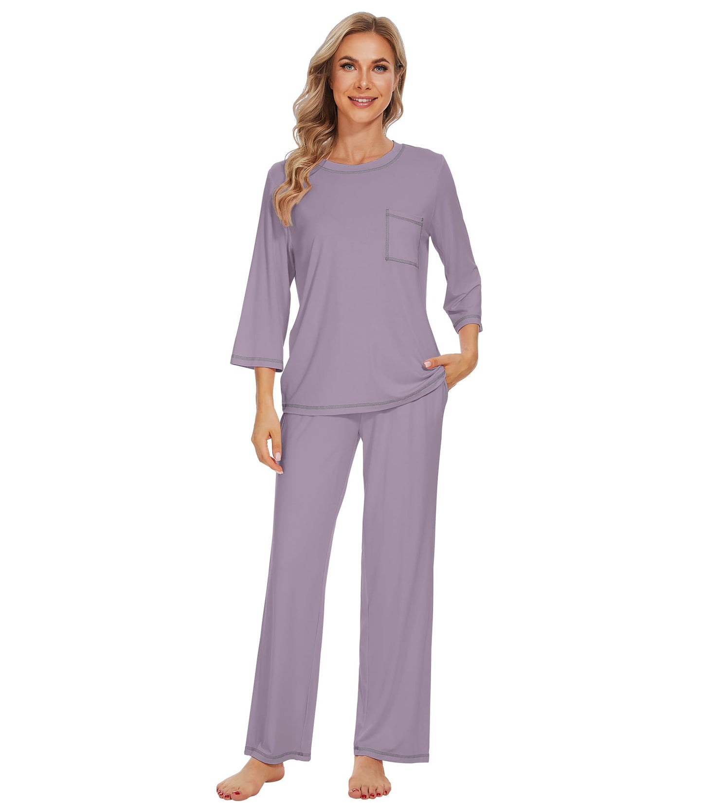 WiWi Women's Bamboo Pajama Sets Soft Loose Comfy Top with Pants