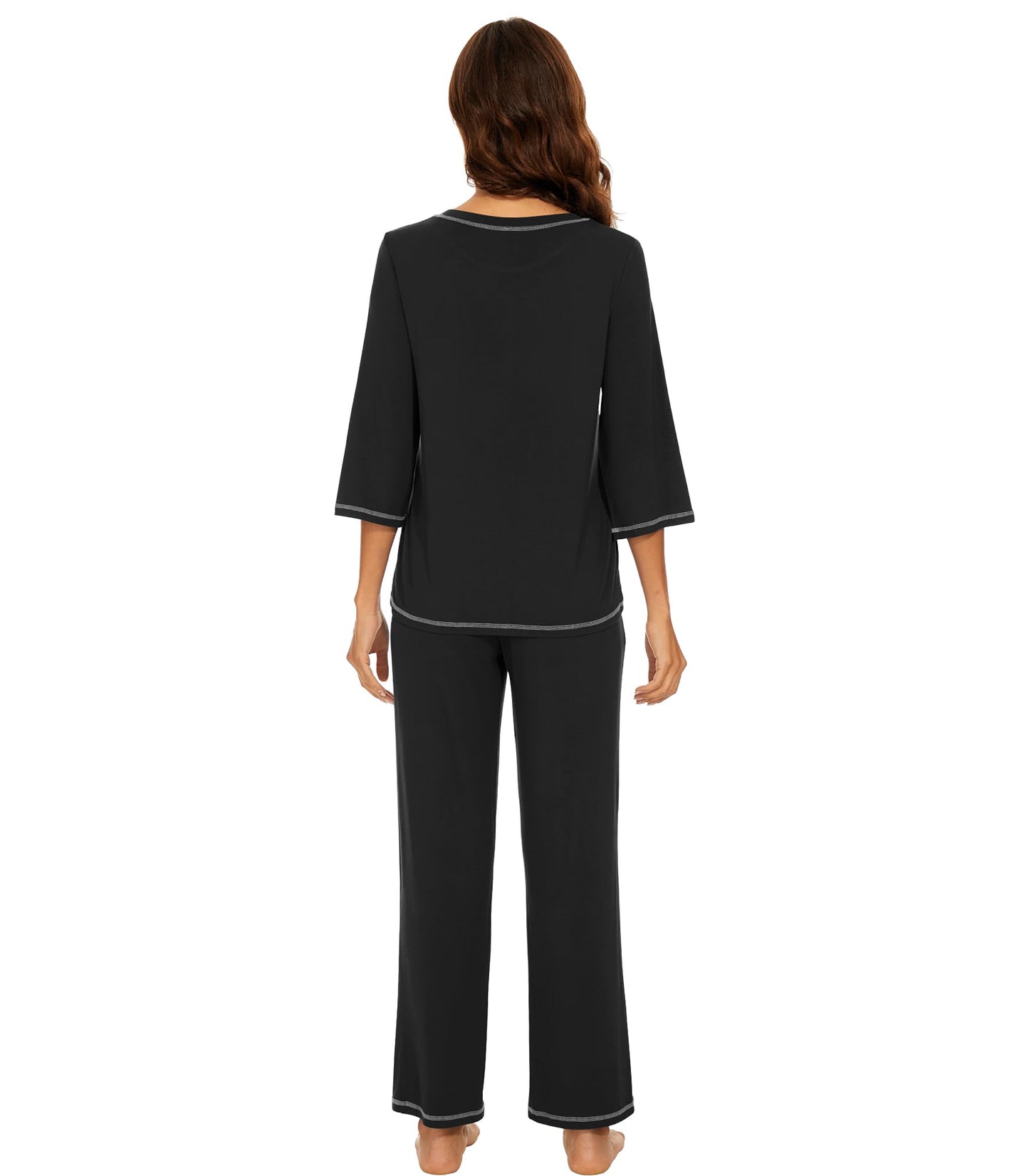 WiWi Women's Bamboo Pajama Sets Soft Loose Comfy Top with Pants
