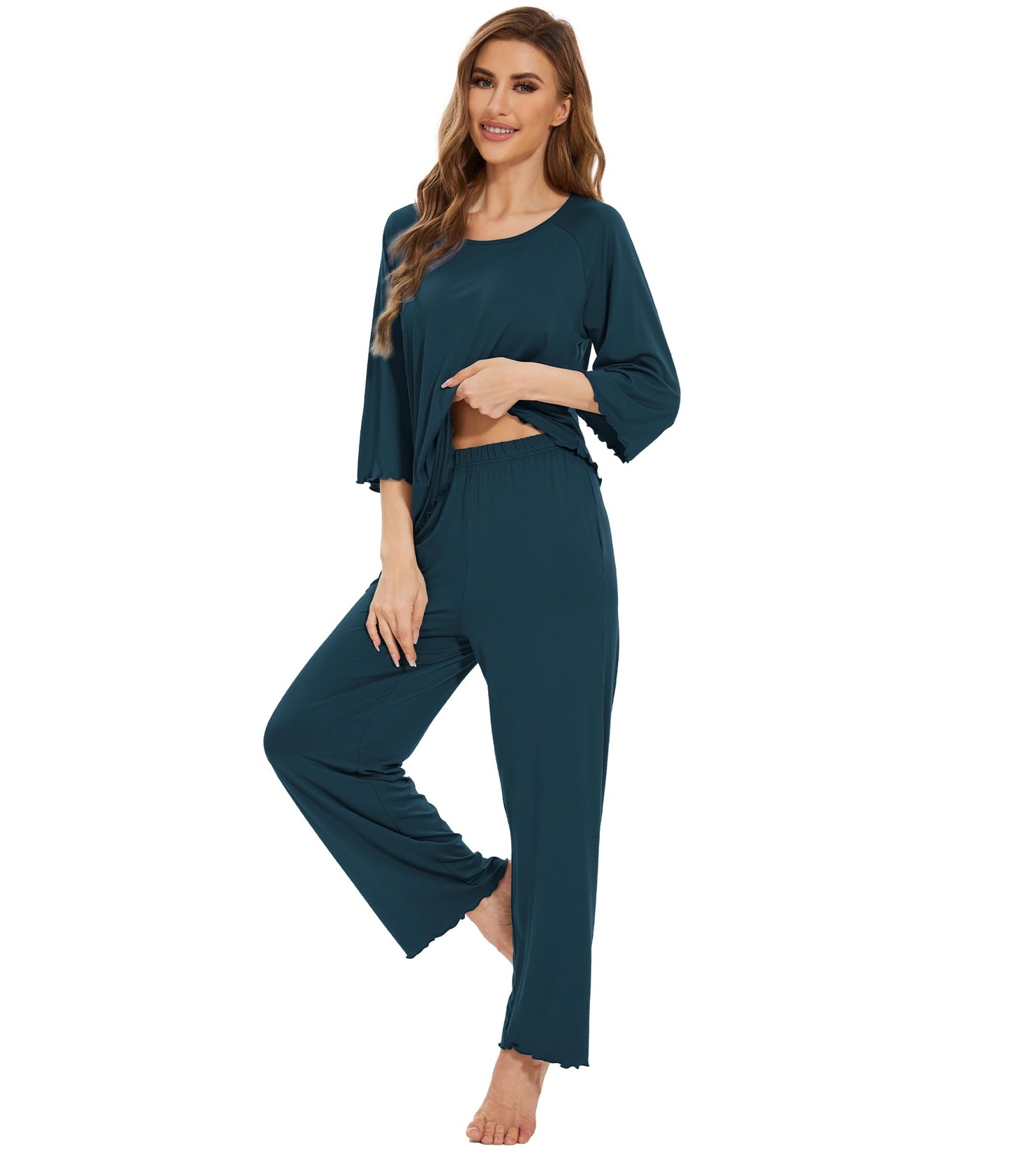 WiWi Bamboo Pajamas for Women Soft 3/4 Sleeve Sleepwear Casual Pj Set