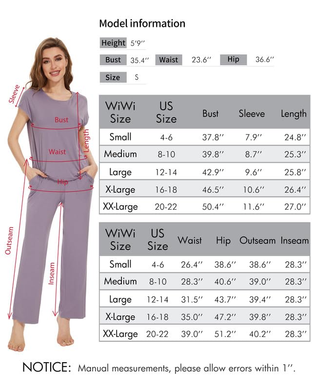 WiWi Womens Bamboo pajamas set with Pockets