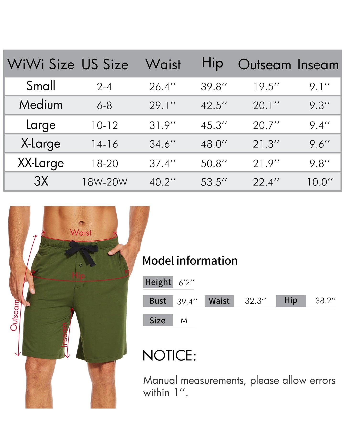 WiWi Mens Bamboo Viscose Pajama Shorts