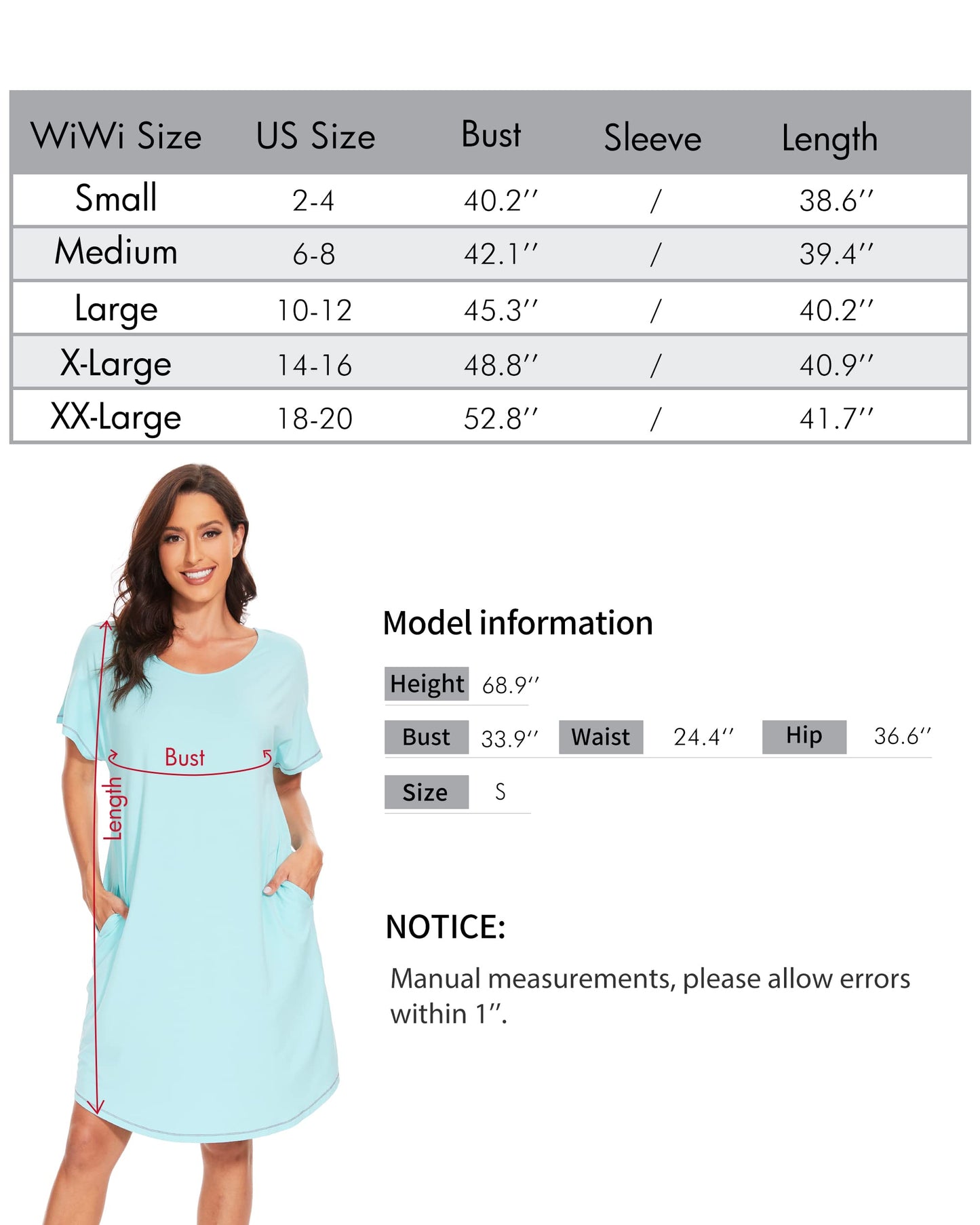 WiWi Womens Bamboo Soft Scoop Neck Nightwear