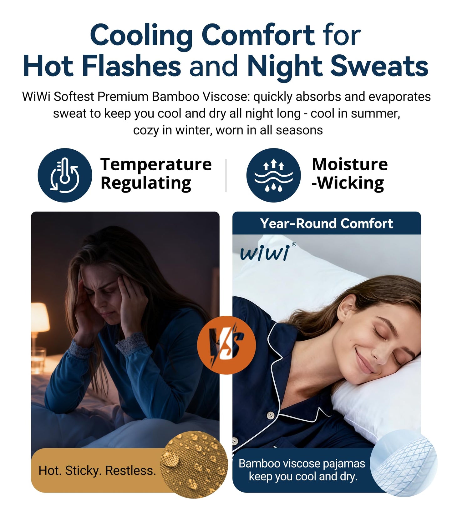 WiWi Bamboo Pajamas for Women Soft 3/4 Sleeve Sleepwear Casual Pj Set