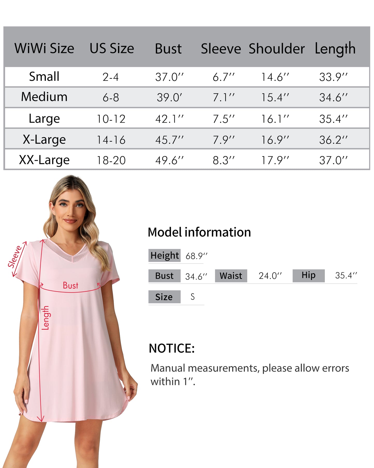 WiWi Bamboo Short Sleeve Nightgowns for Women