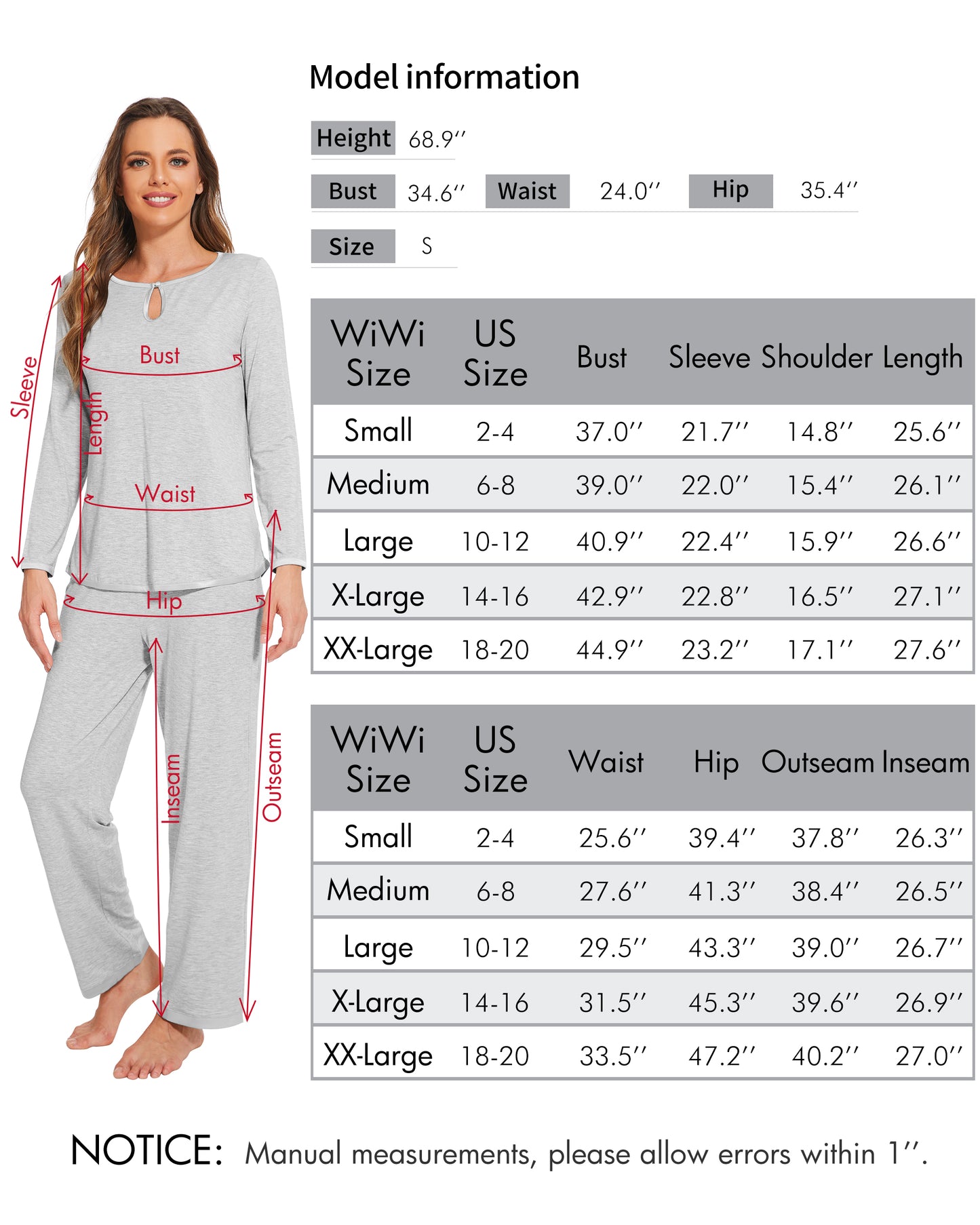 WiWi Bamboo Pajamas Set for Women