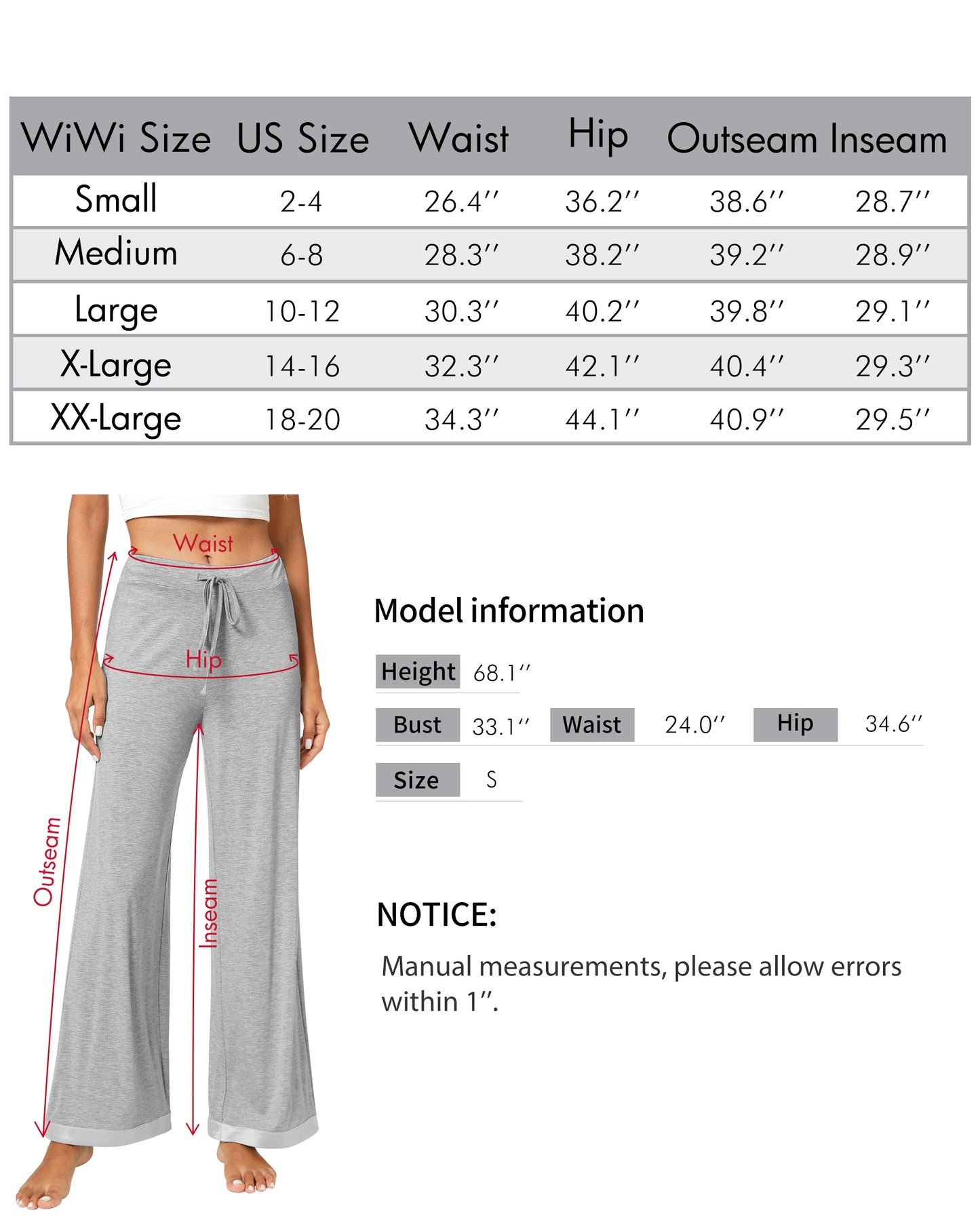 WiWi Women's Bamboo Wide Leg Palazzo Pajama Pants