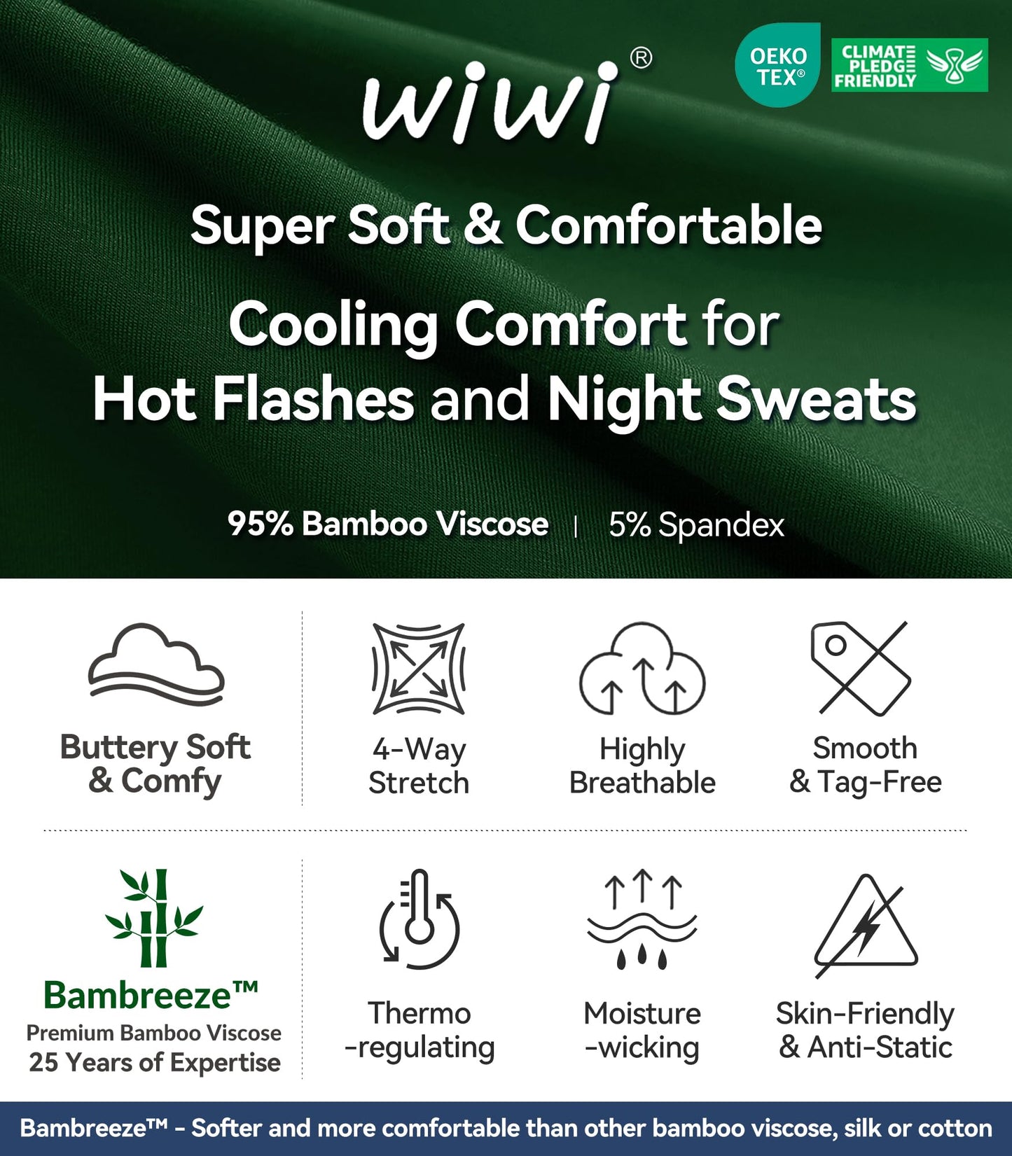 WiWi Women's Bamboo Pajama Sets Long Sleeves Top with Pants Loungewear Set